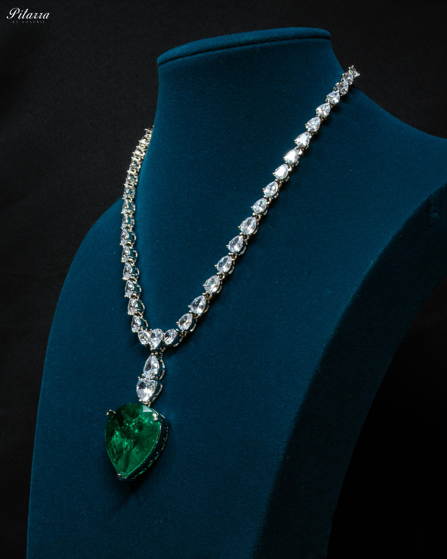 Emerald Drop Stone Centred CZ Necklace Set