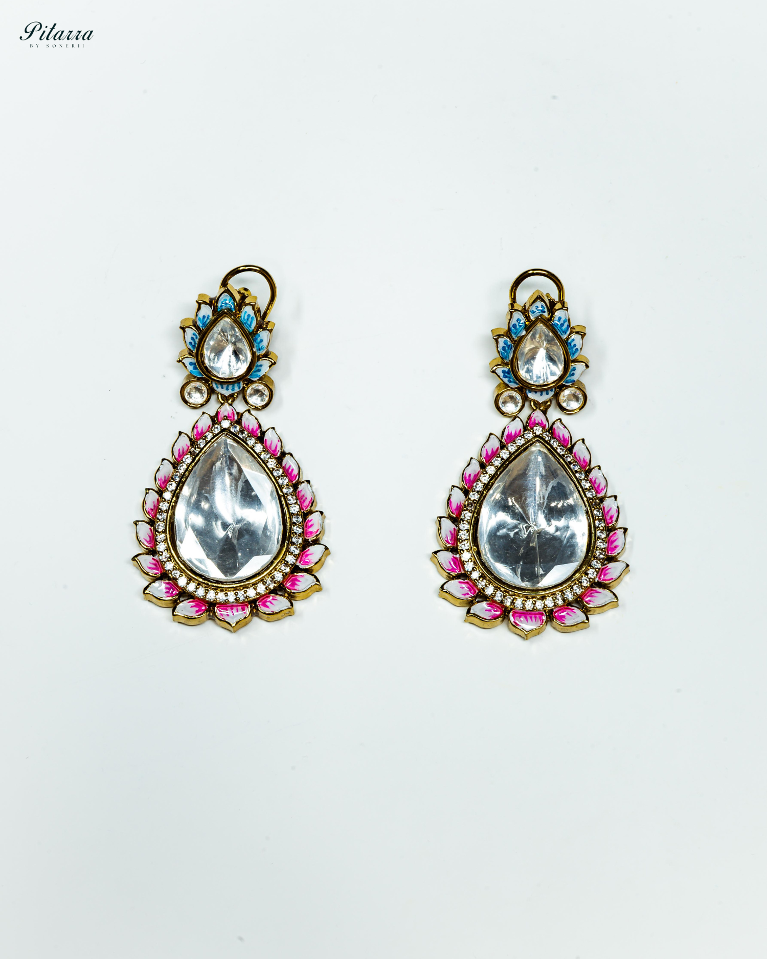 Pitarra Pink Polki Kundan Dangle Earrings