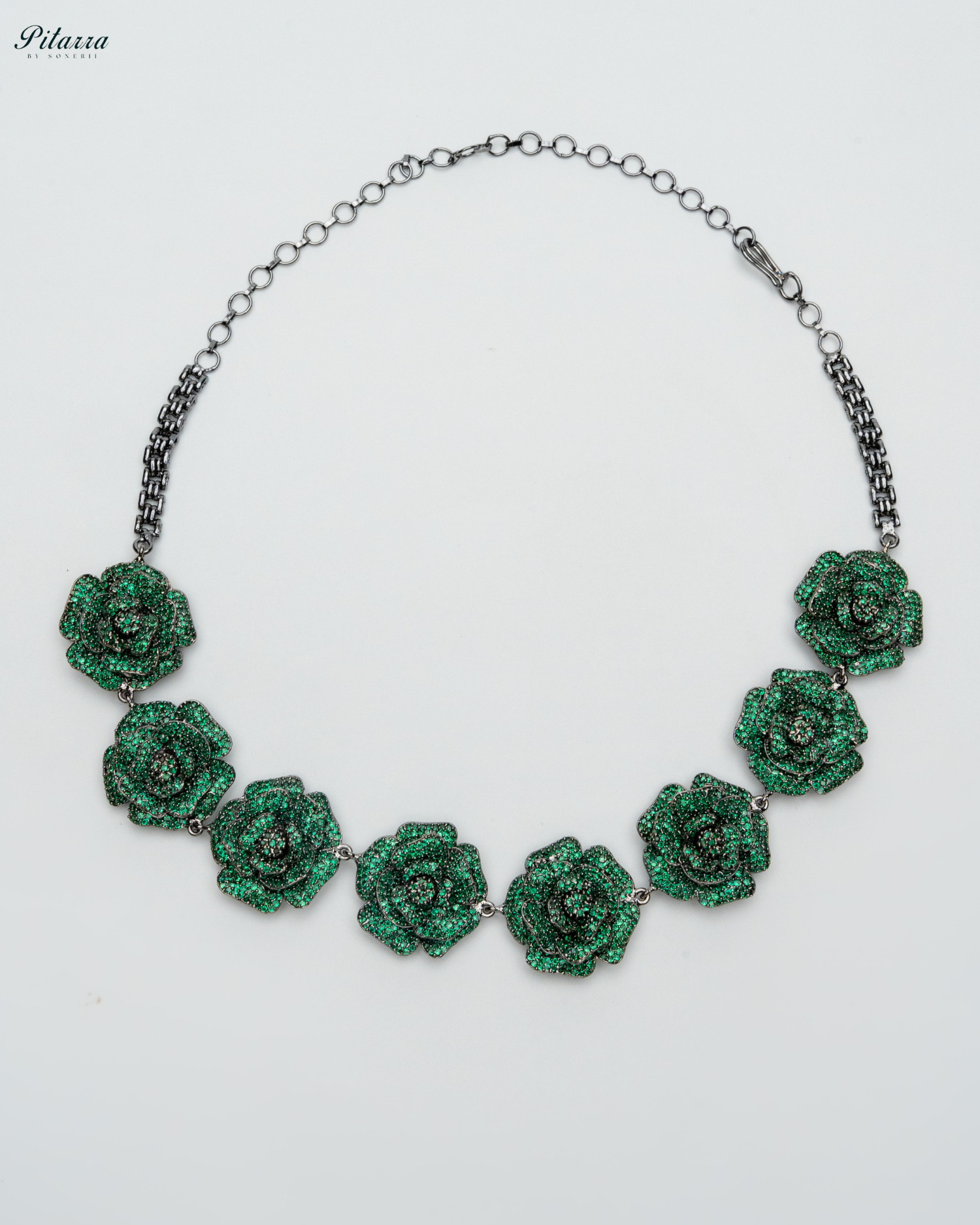 Green Tone Flower CZ Choker Set with Ring