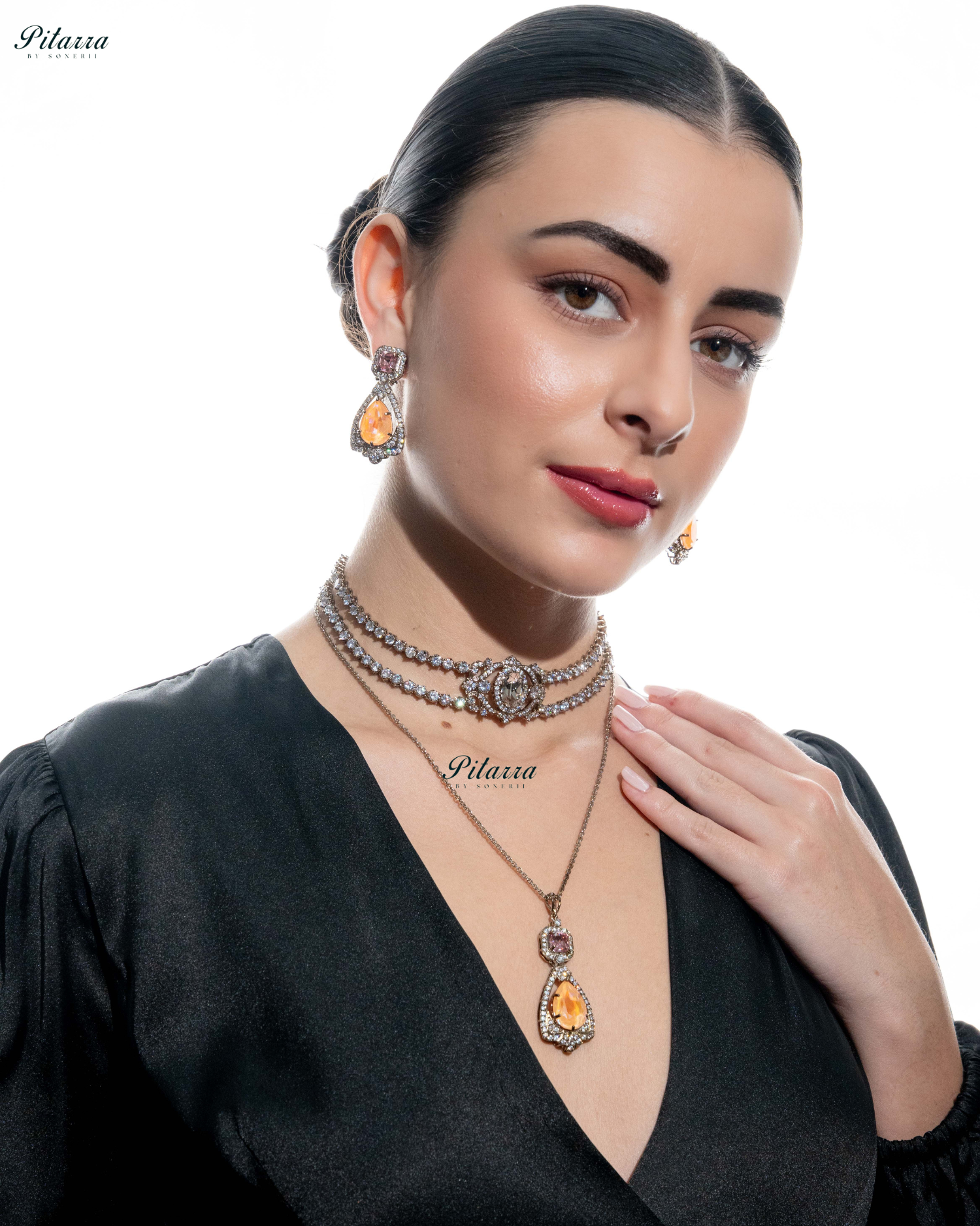 Yellow Stone Layered Zircon Necklace Set