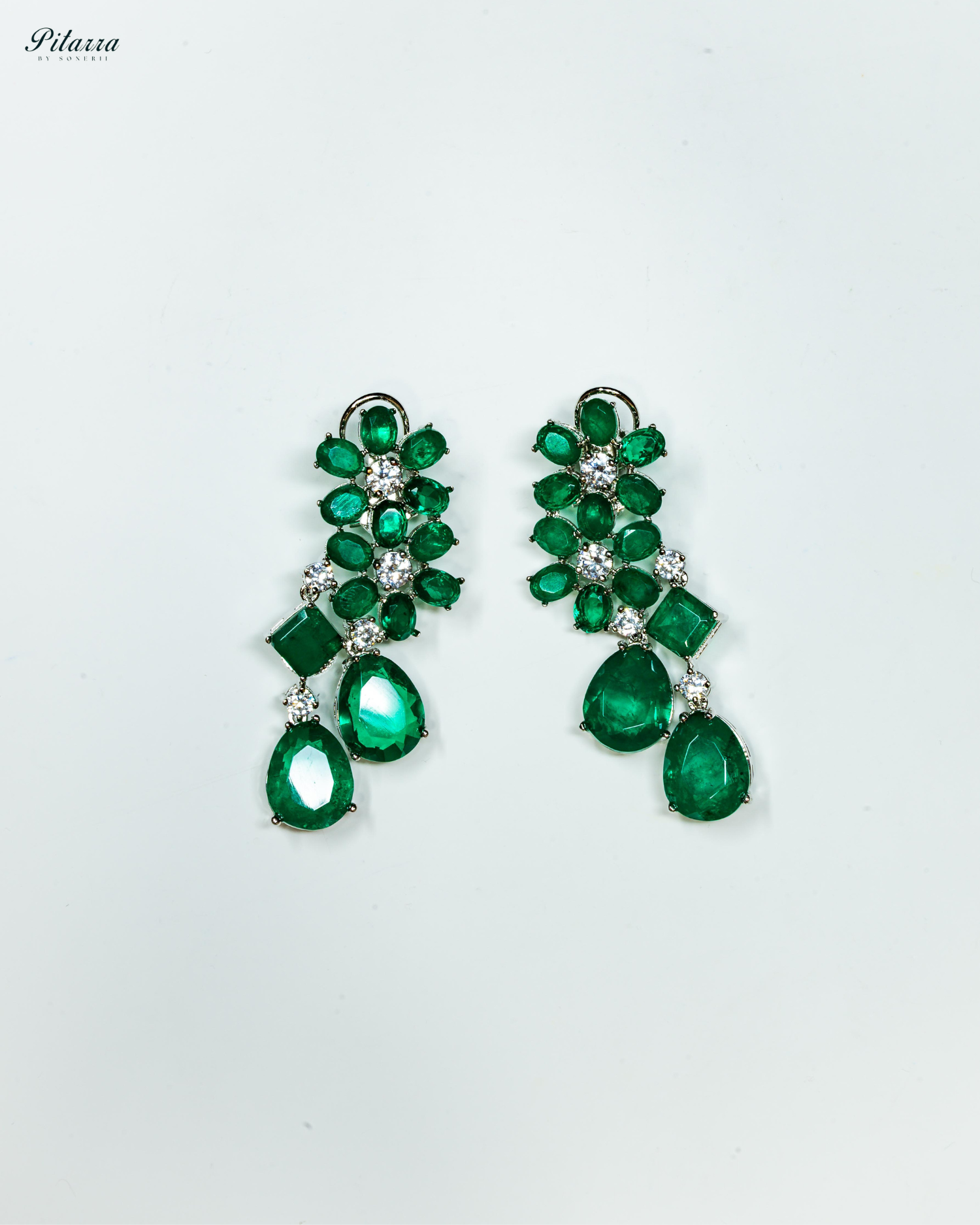 Silver Finish Emerald Crystal Dangler Earrings