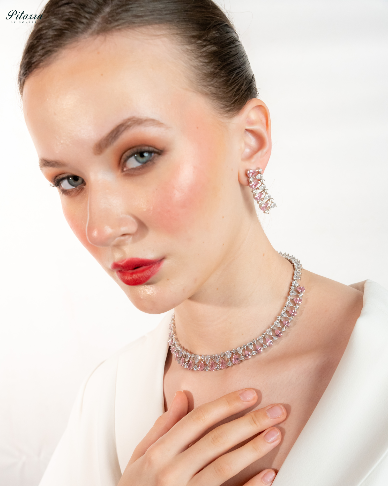 Pink Drop CZ Necklace Set