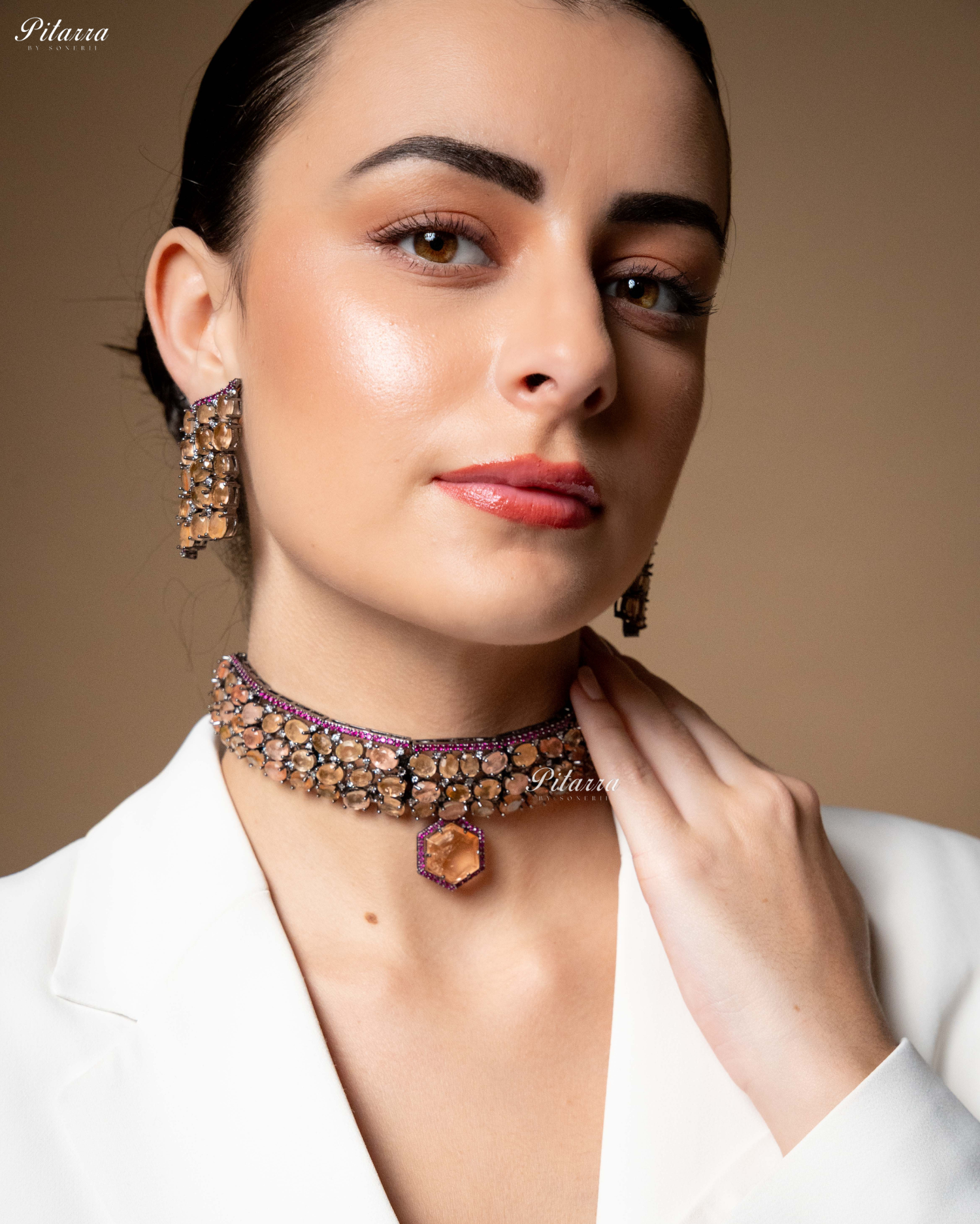 Golden Stone Purple Lining Crystal Choker Set