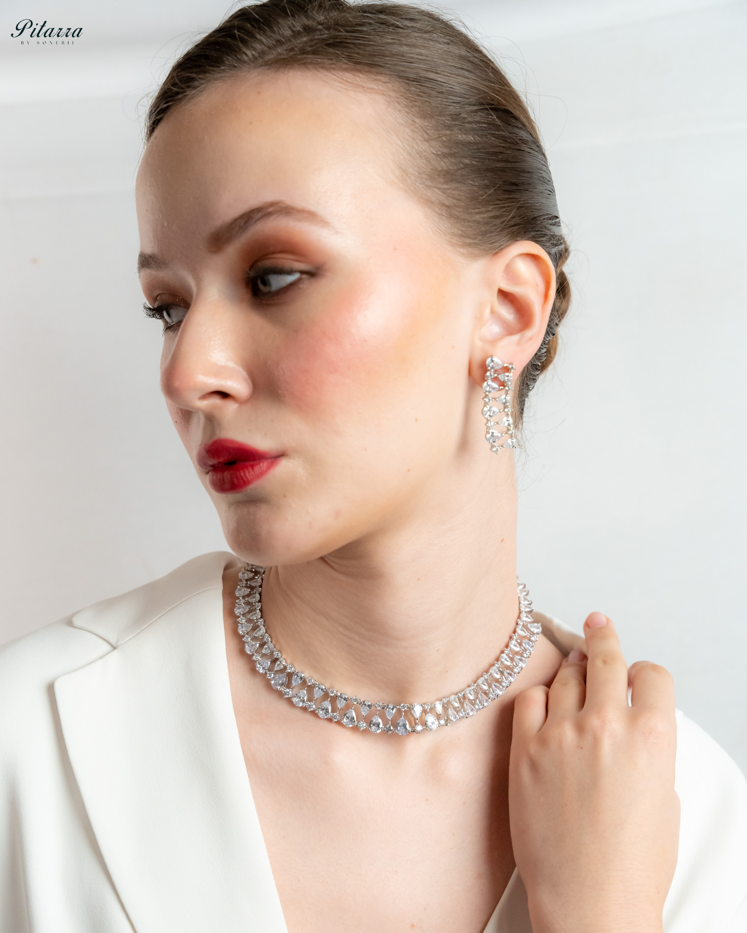 Silver Drop CZ Necklace Set