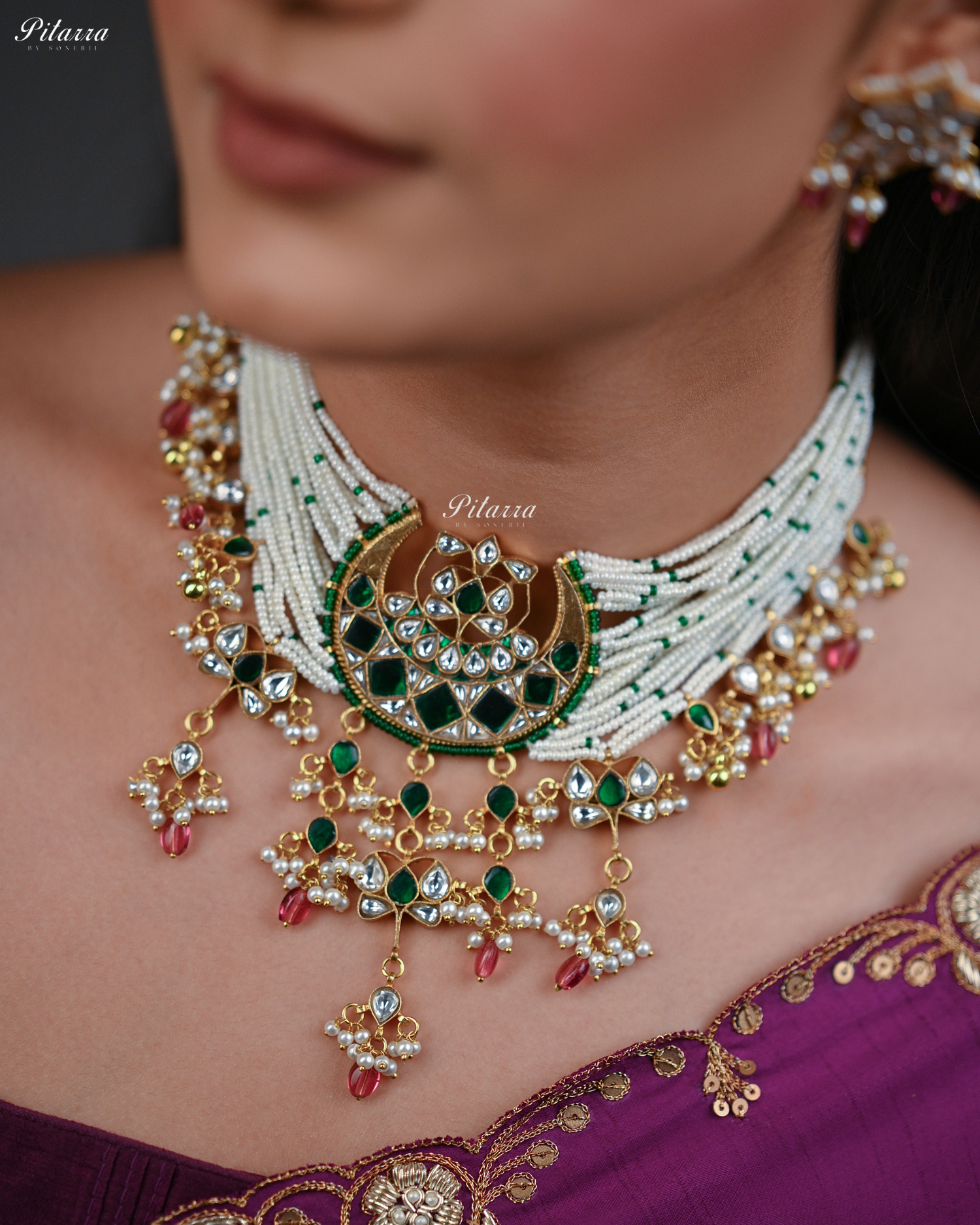 Green Moon Pachi Pink Kundan Choker Set