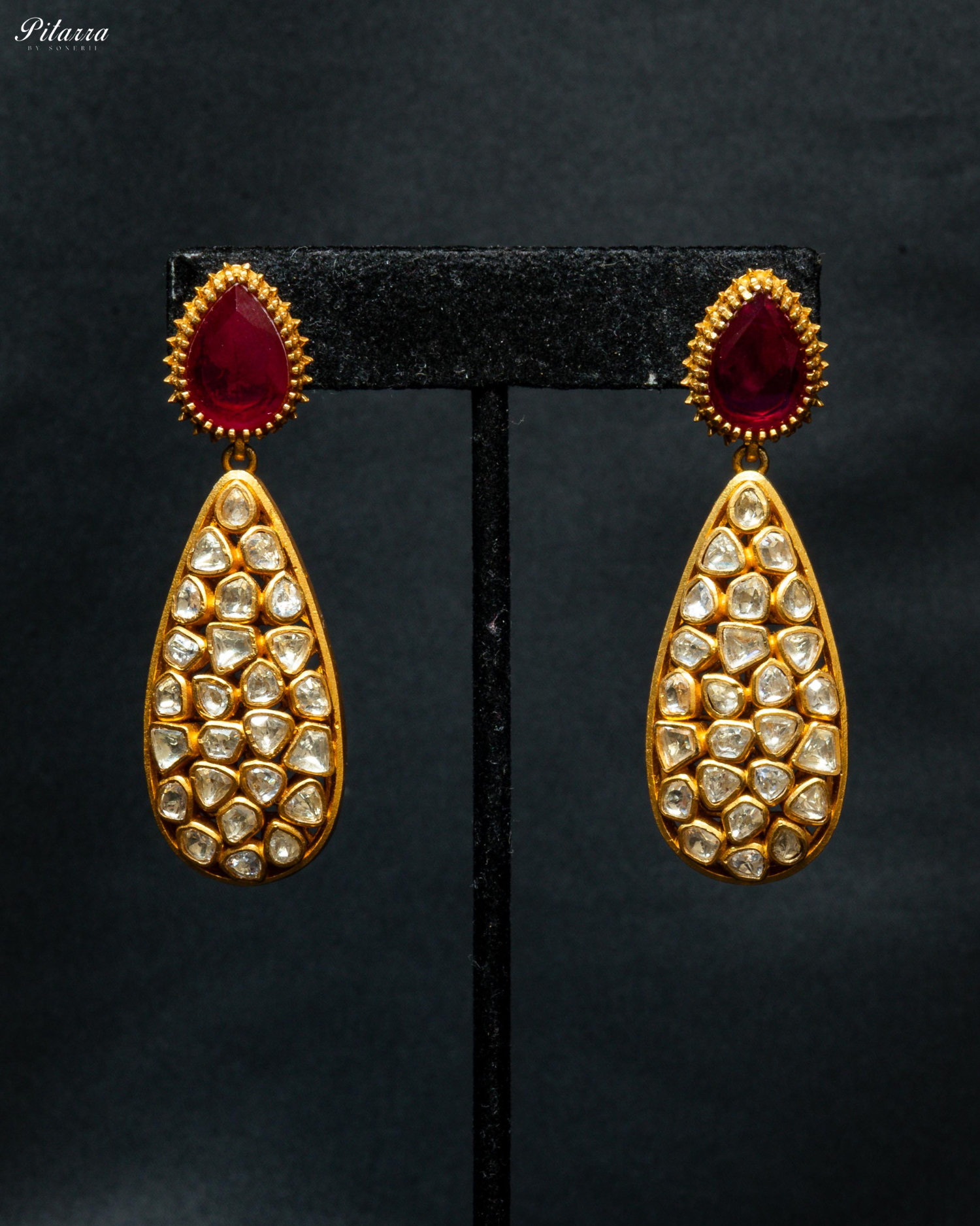Red Stone Golden Pachi Kundan Necklace Set