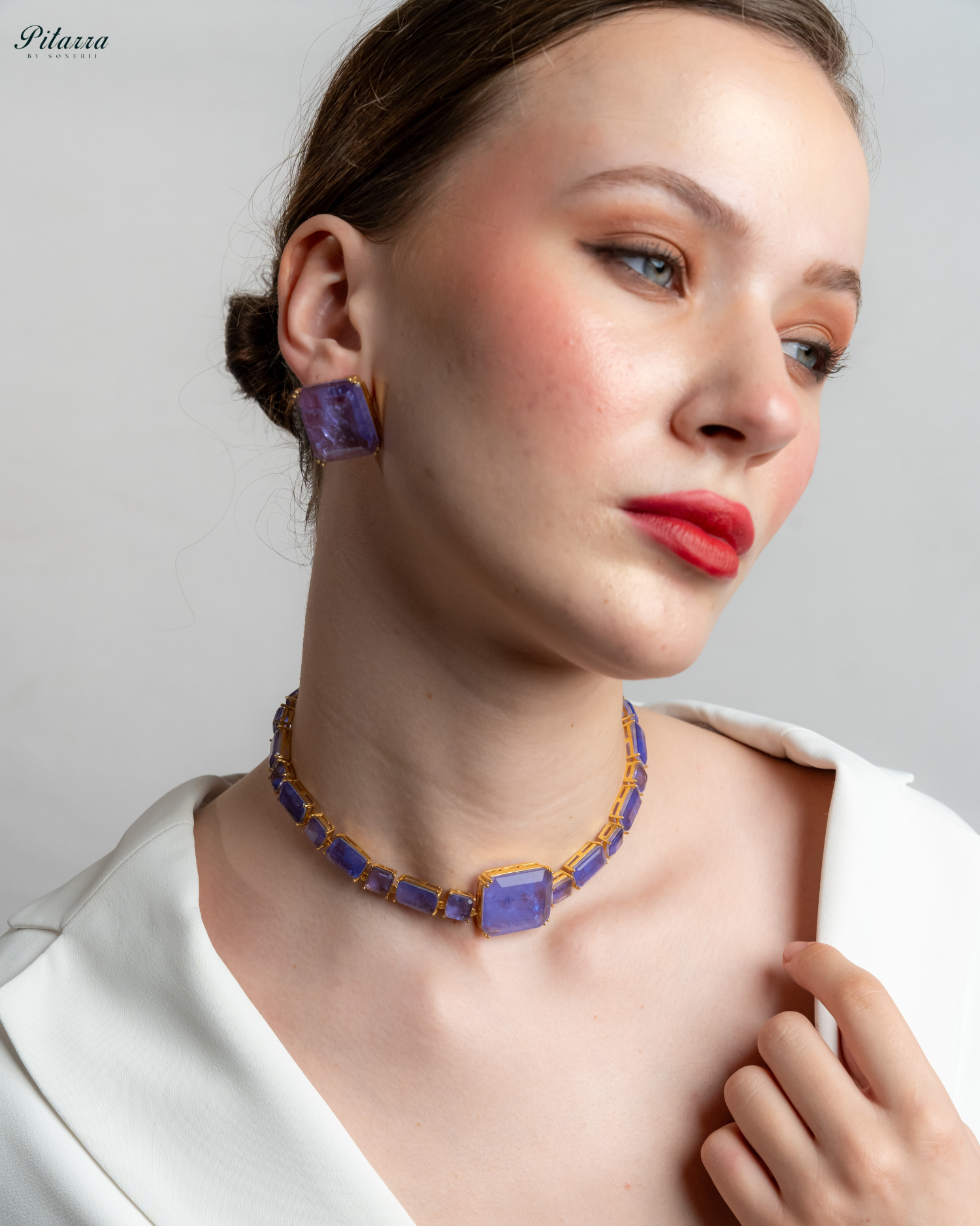 Blue Square Cubic Zirconia Necklace Set