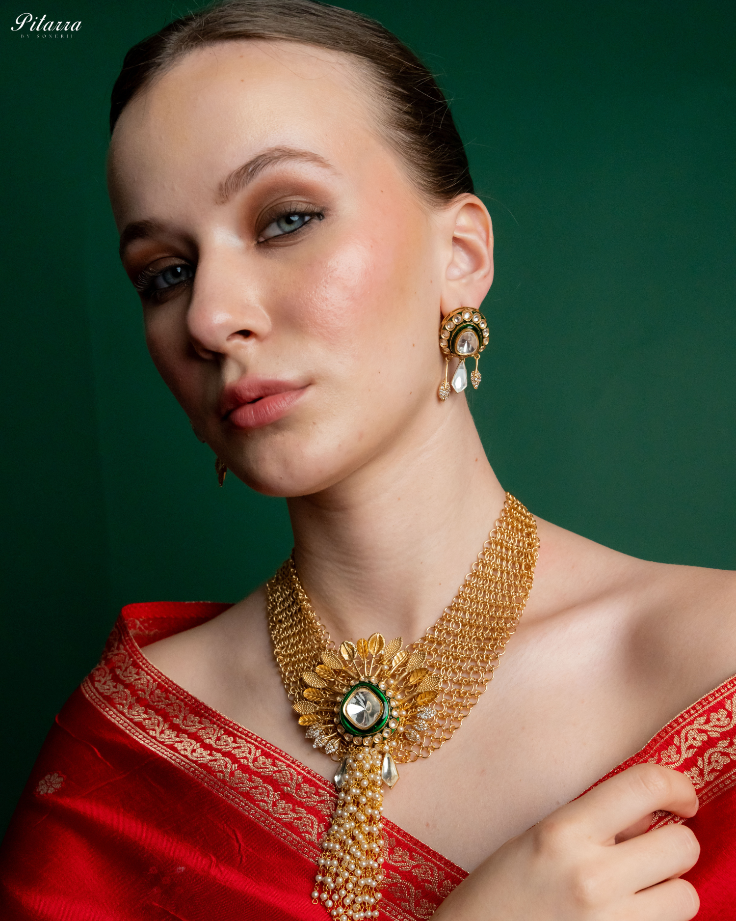 White Crystal Indo Western Necklace Set