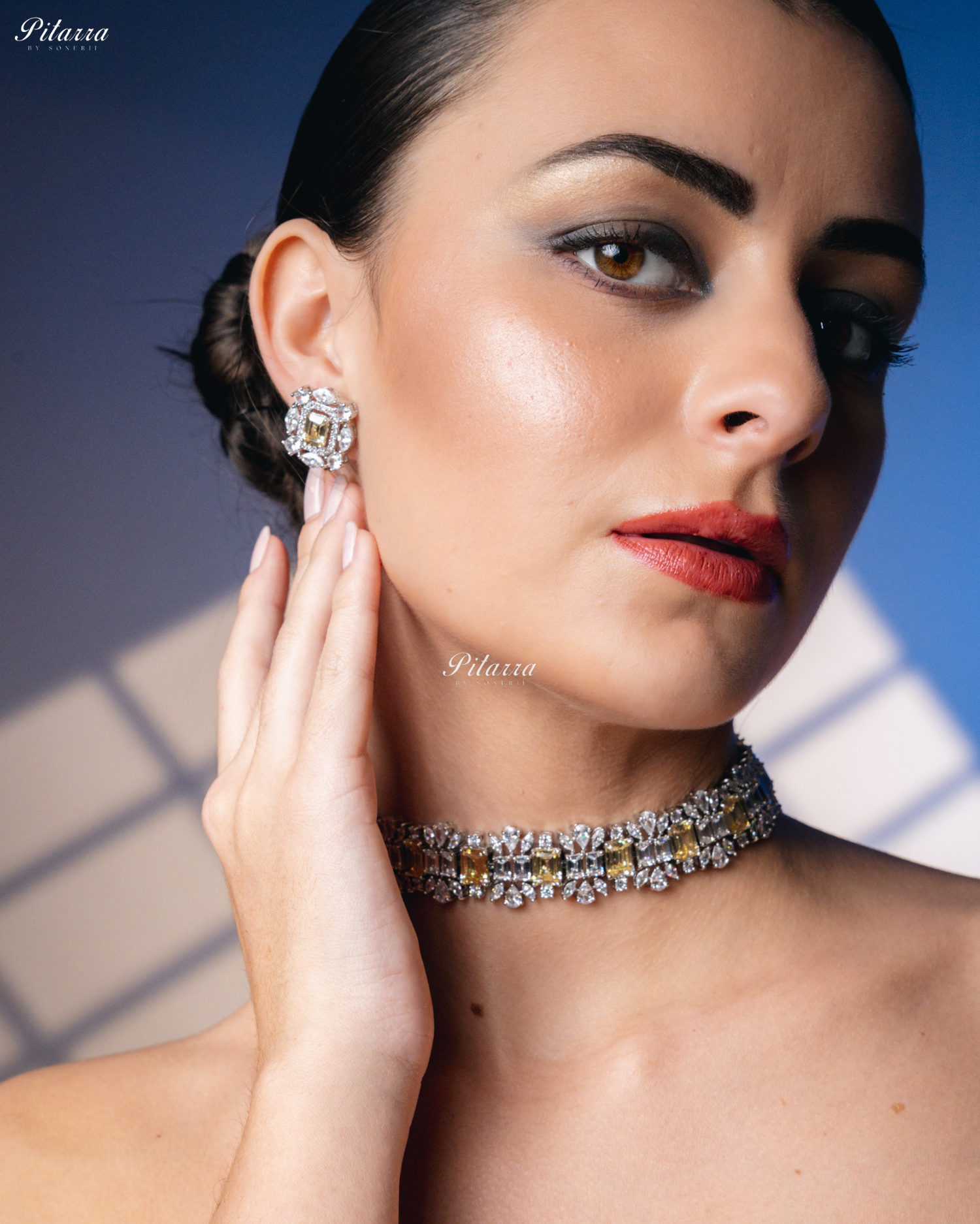 Yellow Stone Silver Plated CZ Necklace Set