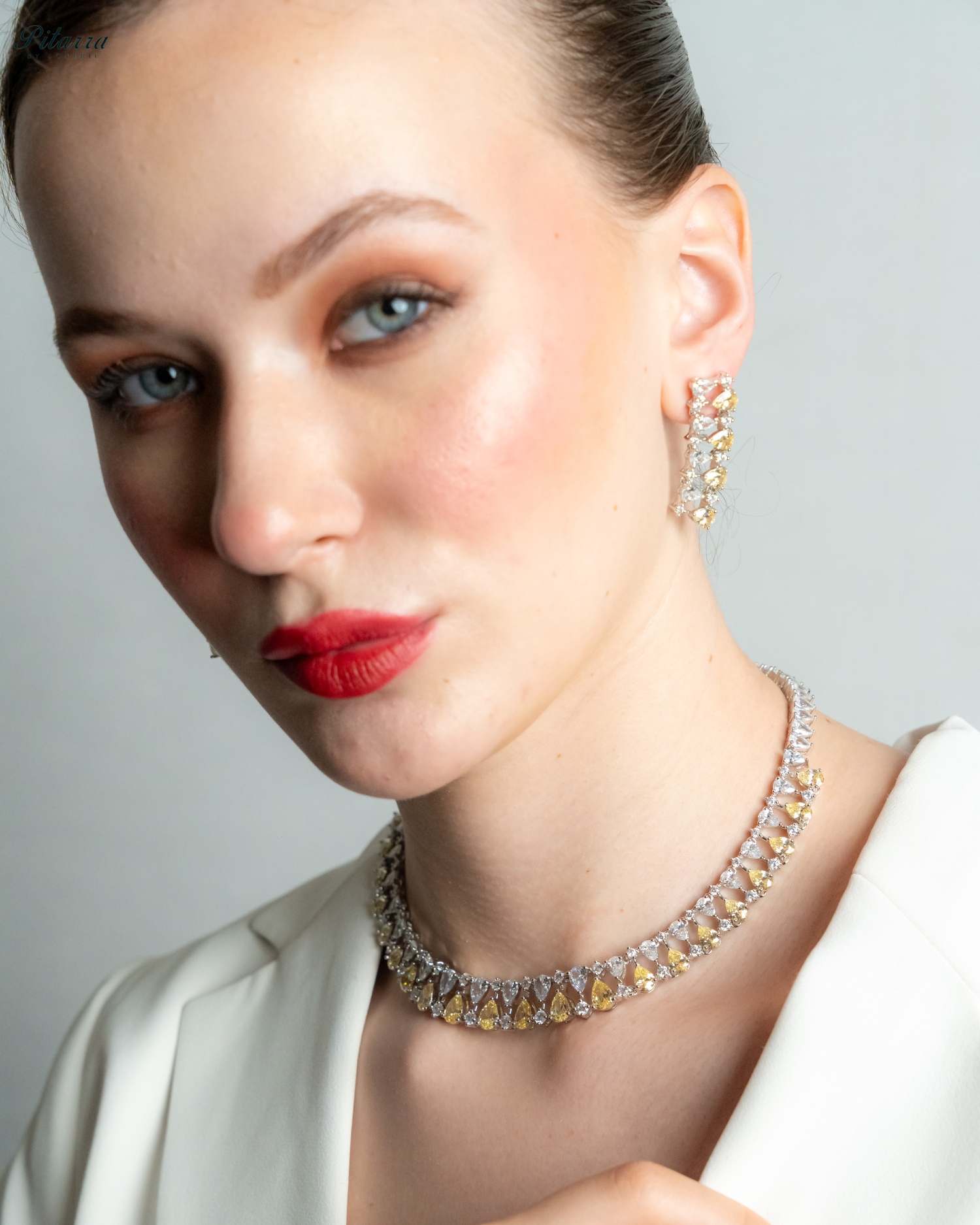 Yellow Drop CZ Necklace Set