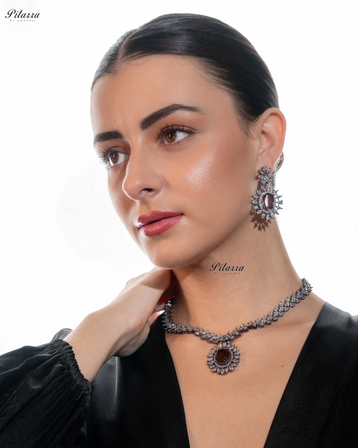 Brown Color Stones Dazzling Cubic Zirconia Necklace Set