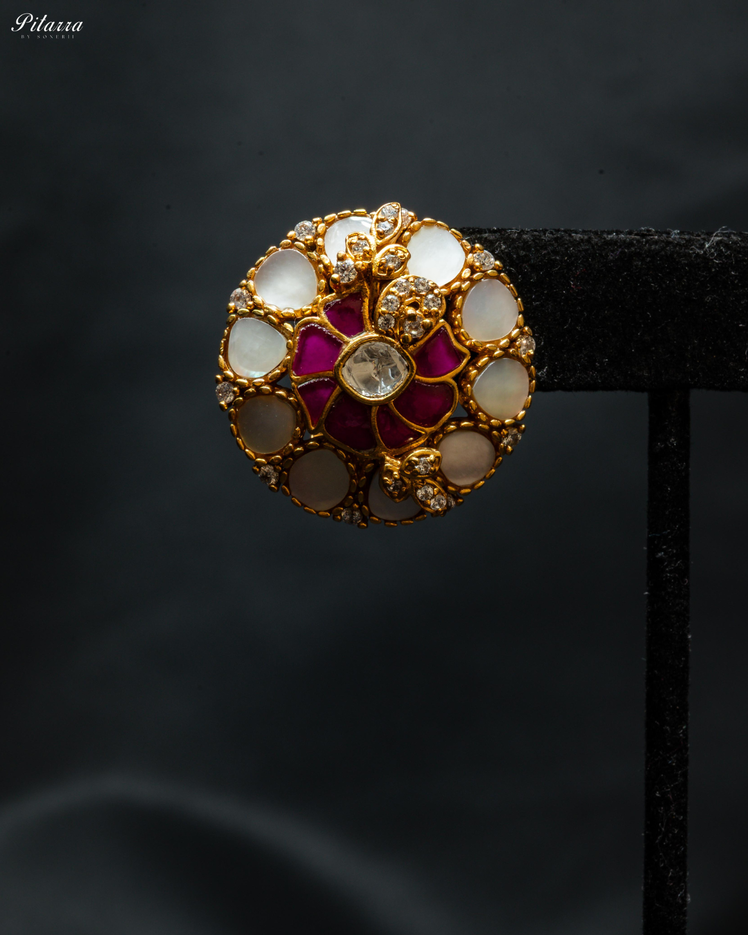 Pink Elegant Gold-Plated Kundan Stud Earrings