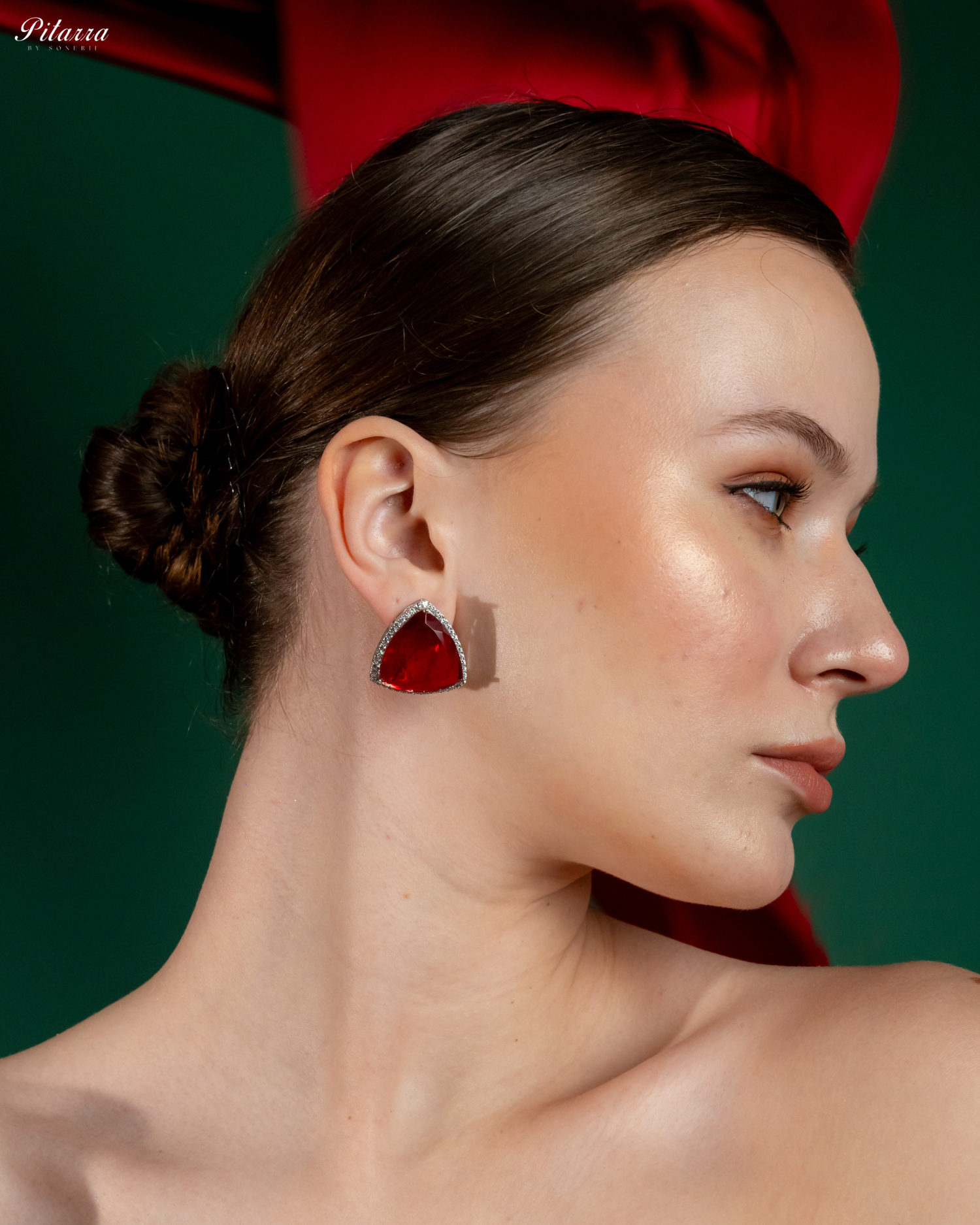 Red Colored Stone CZ Earrings