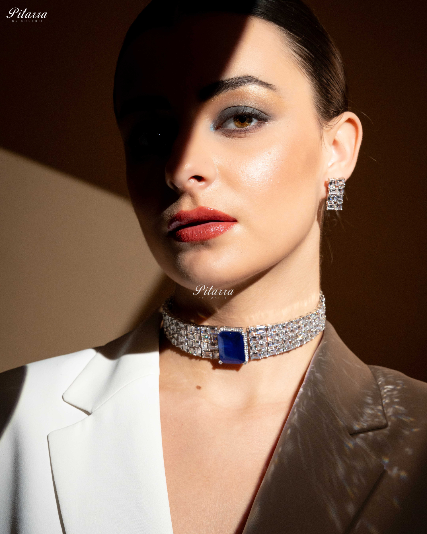 Royal Blue Sapphire Stones Crystal Choker Set