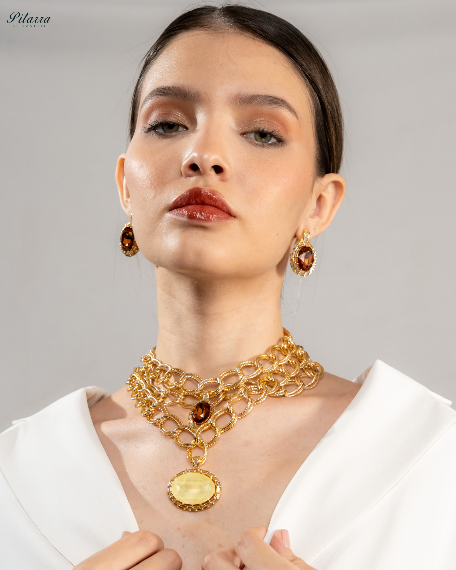 Yellow Statement Pendant Golden Chain Choker