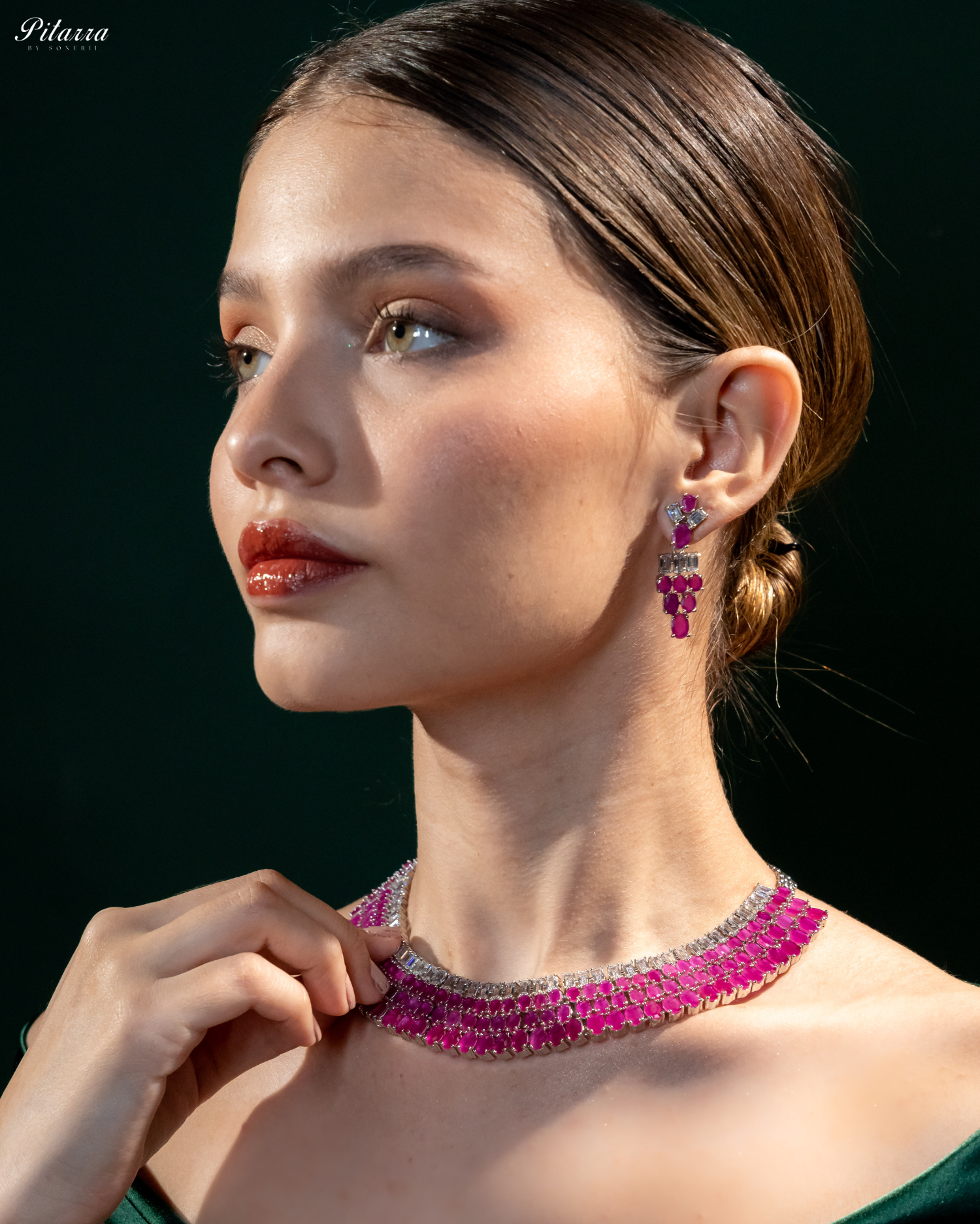 Pink Layer Silver CZ Necklace Set