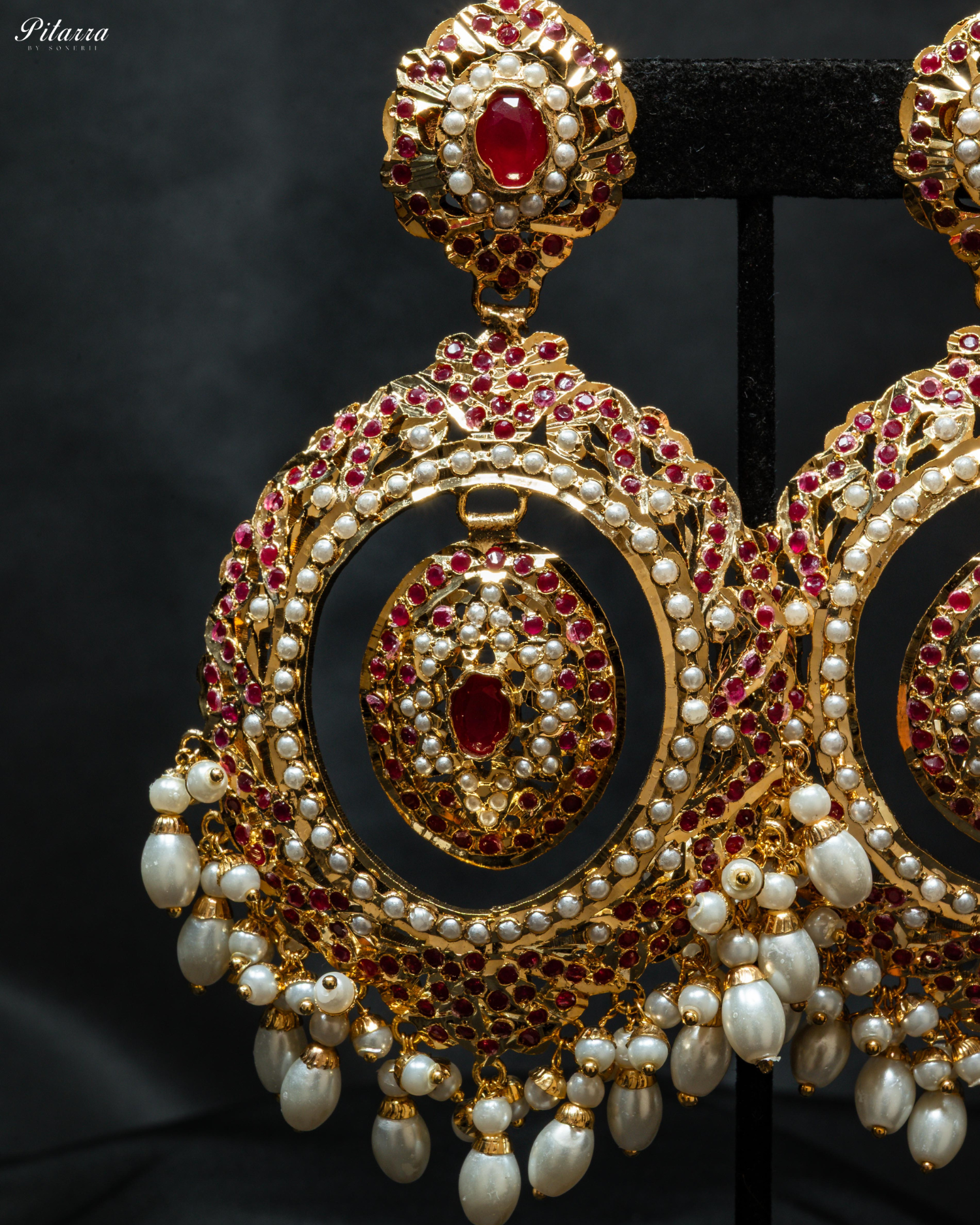 Red Heritage Drop Beads Jadau Chandbali Earrings