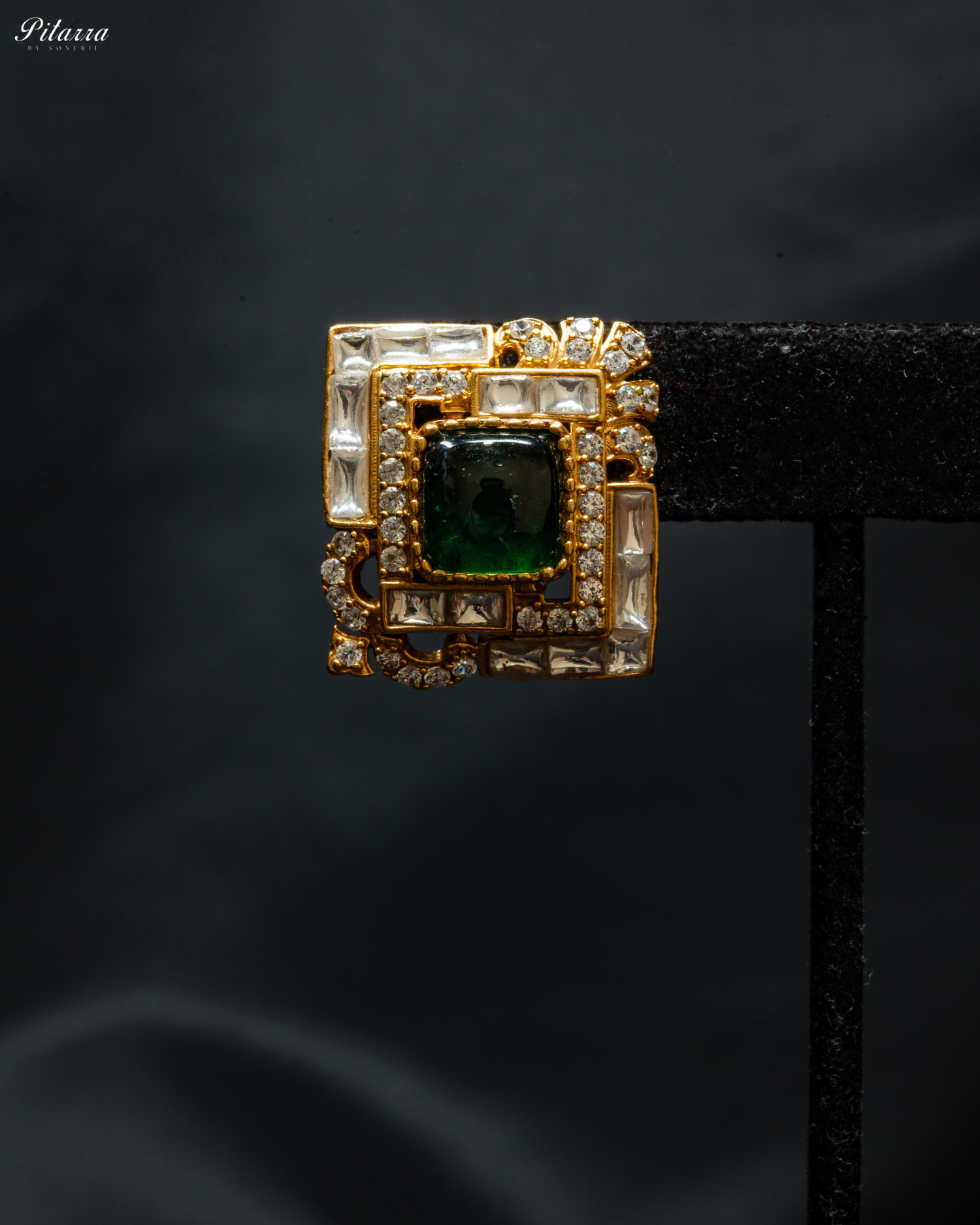 Emerald Stone Design Kundan Stud Earrings