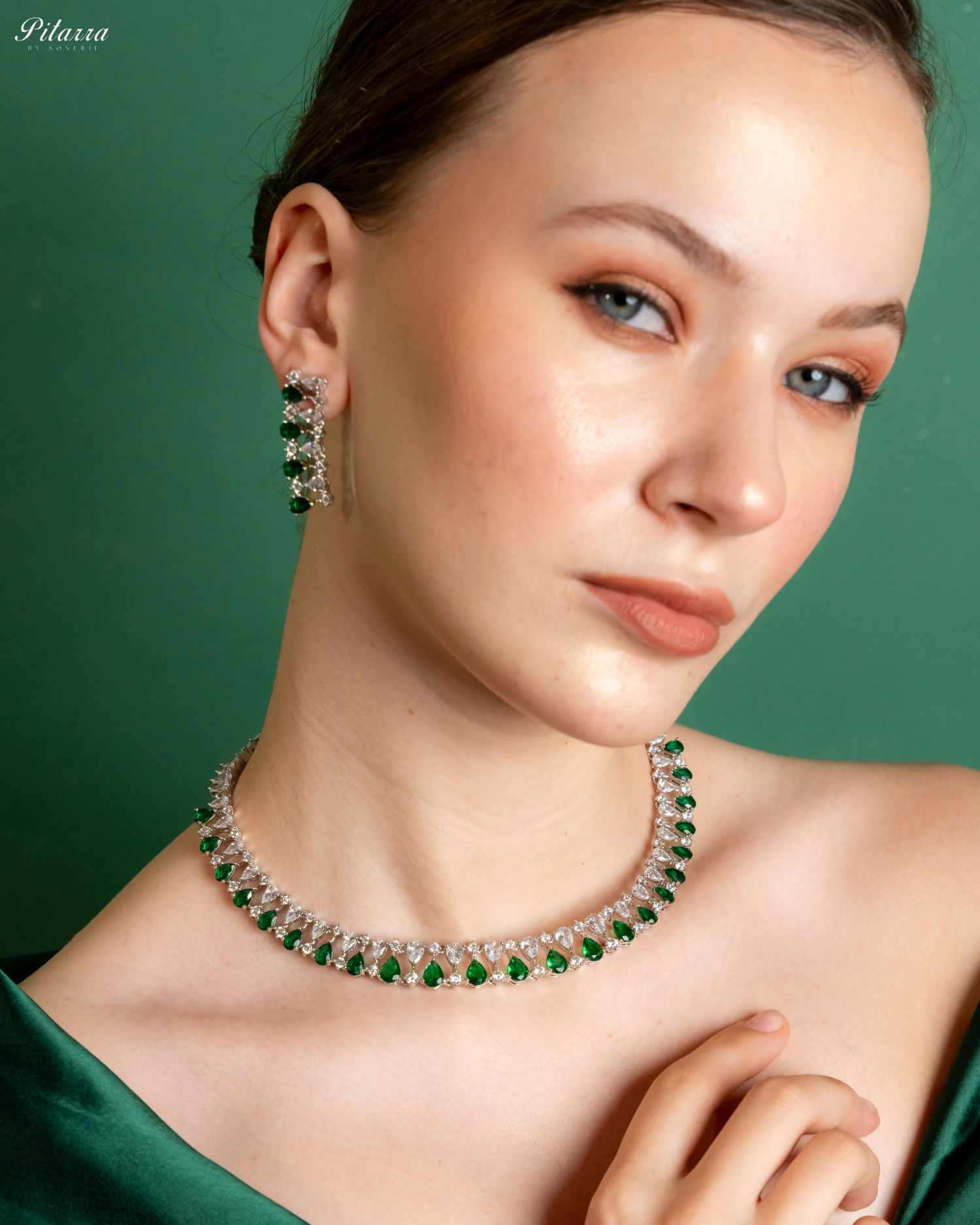 Green Drop CZ Necklace Set