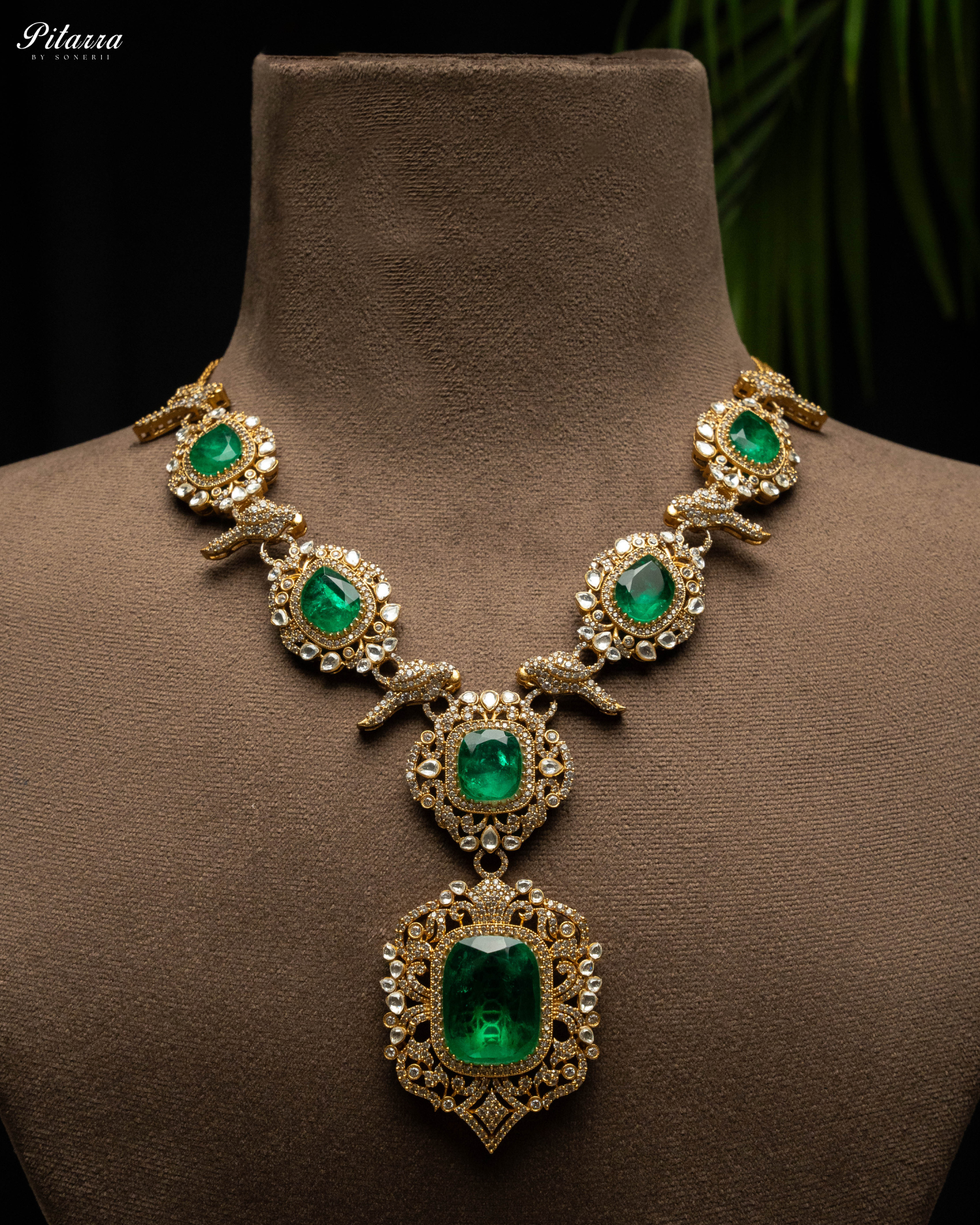 92.5 Silver Green Victorian Polki Kundan Necklace Set
