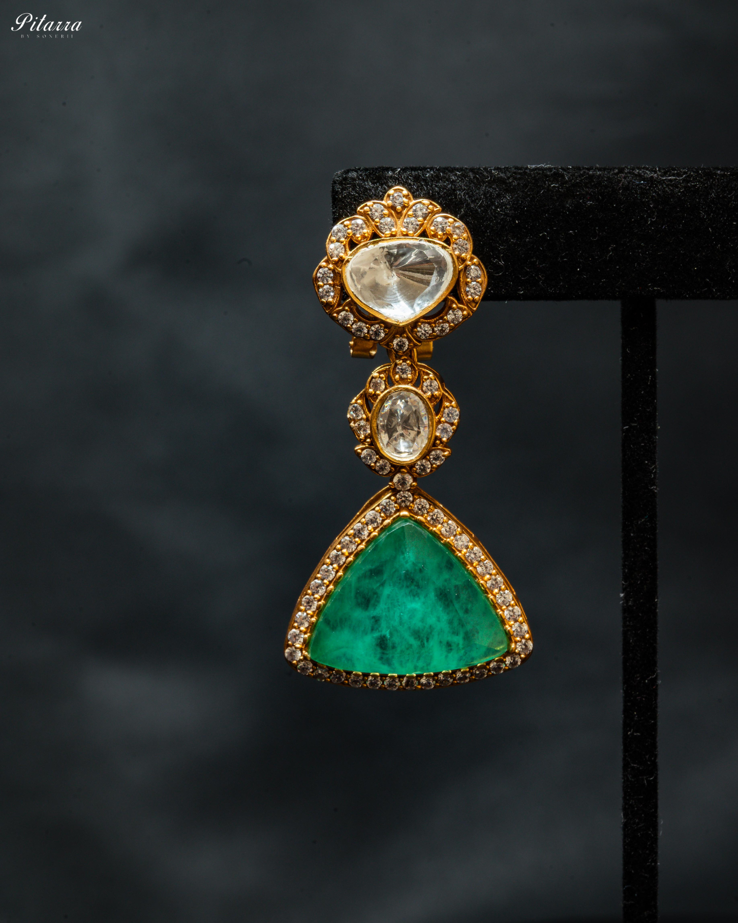 Green Stone Golden Traditional Kundan Necklace Set