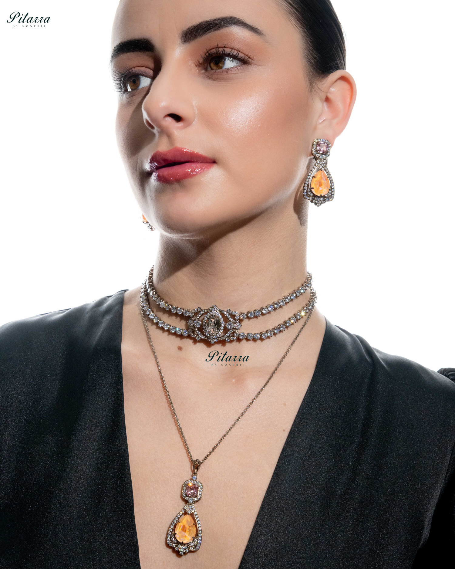 Yellow Stone Layered Zircon Necklace Set