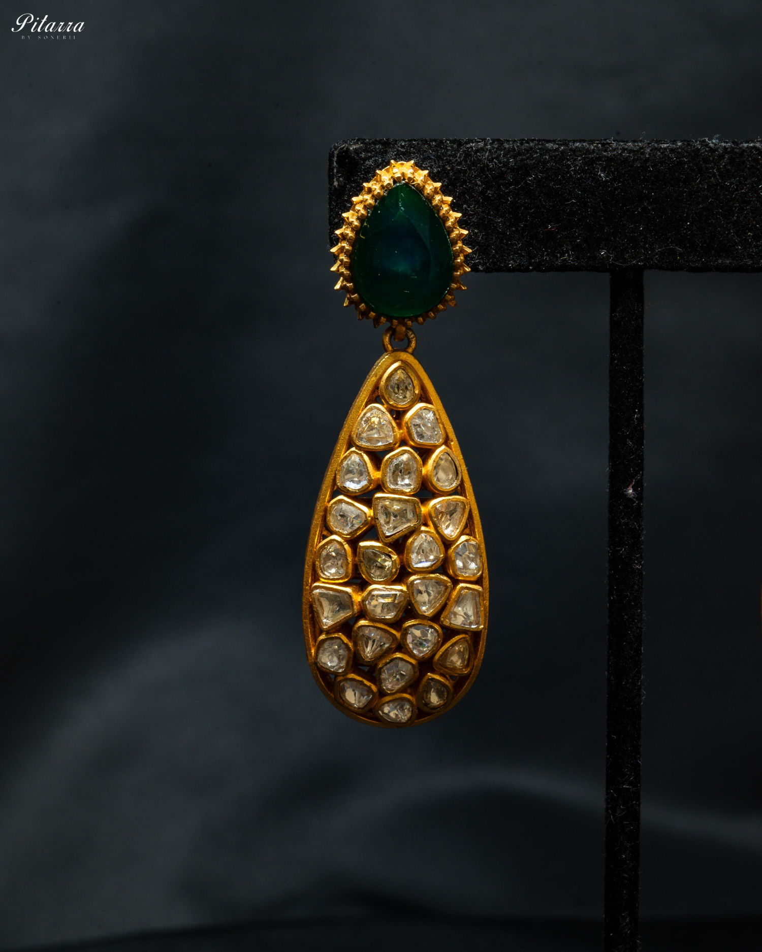 Emerald Stone Golden Pachi Kundan Necklace Set