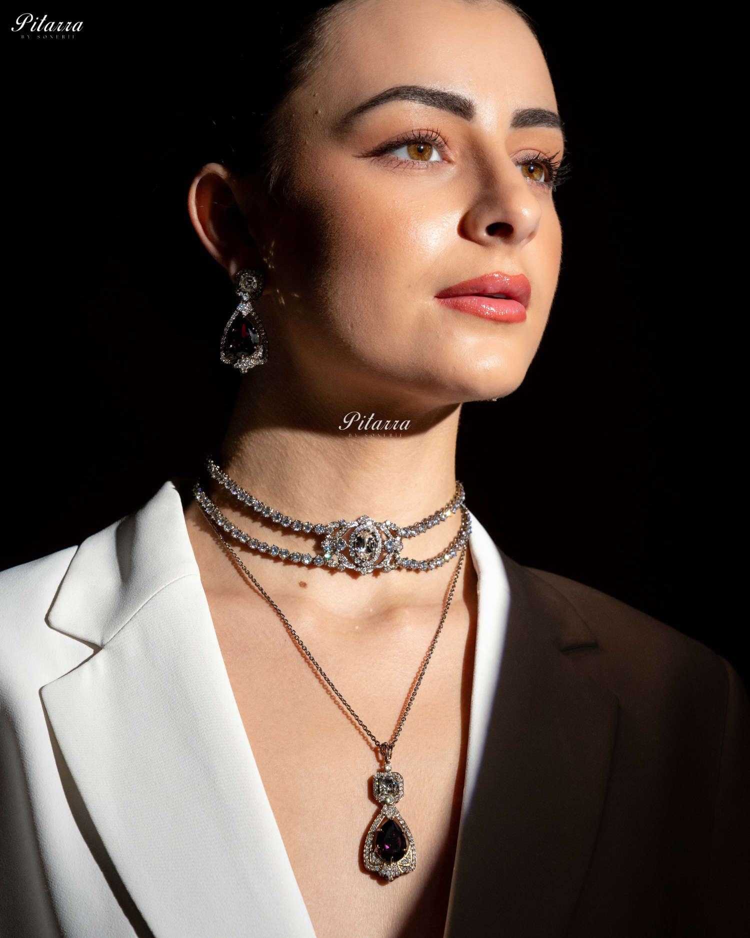 Amethyst Stone Layered Zircon Necklace Set