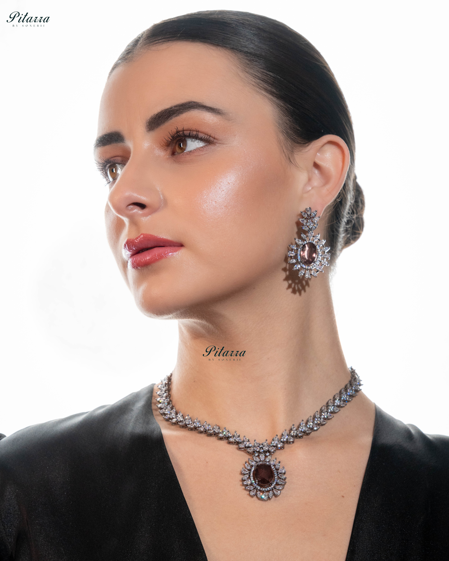 Brown Color Stones Dazzling Cubic Zirconia Necklace Set