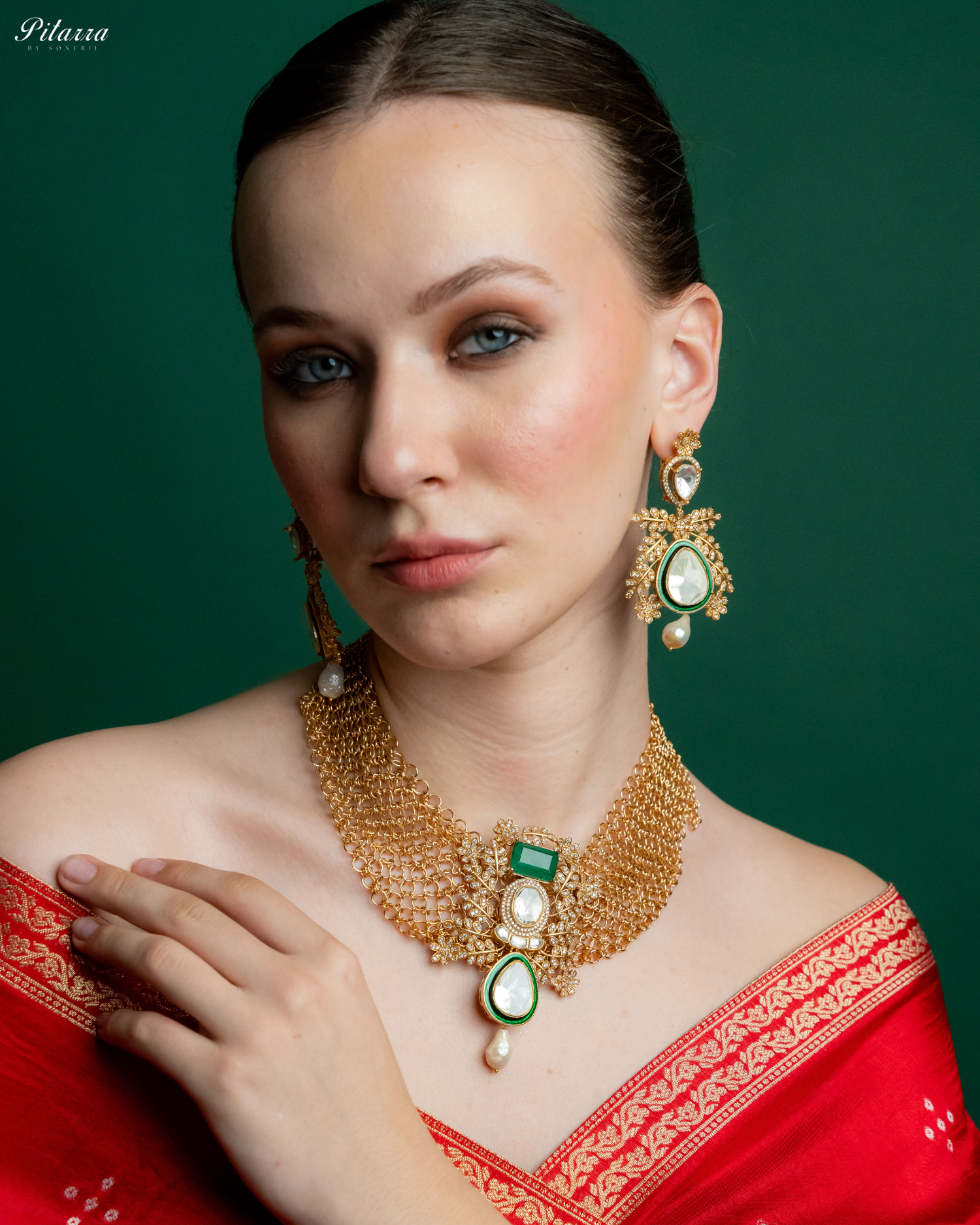 White Crystal Studed Kundan Necklace Set