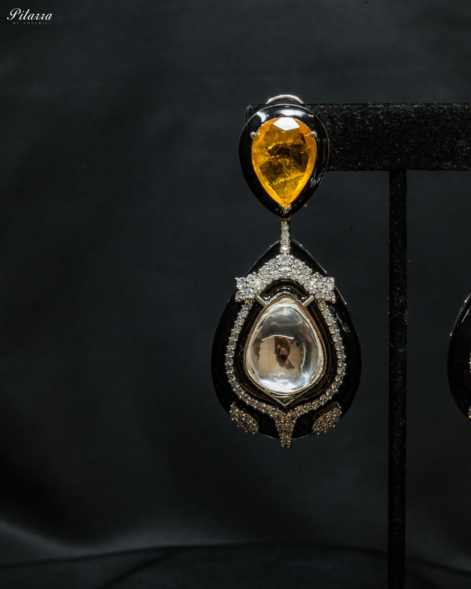 Yellow Stone Crystal Drop Dangler Earrings