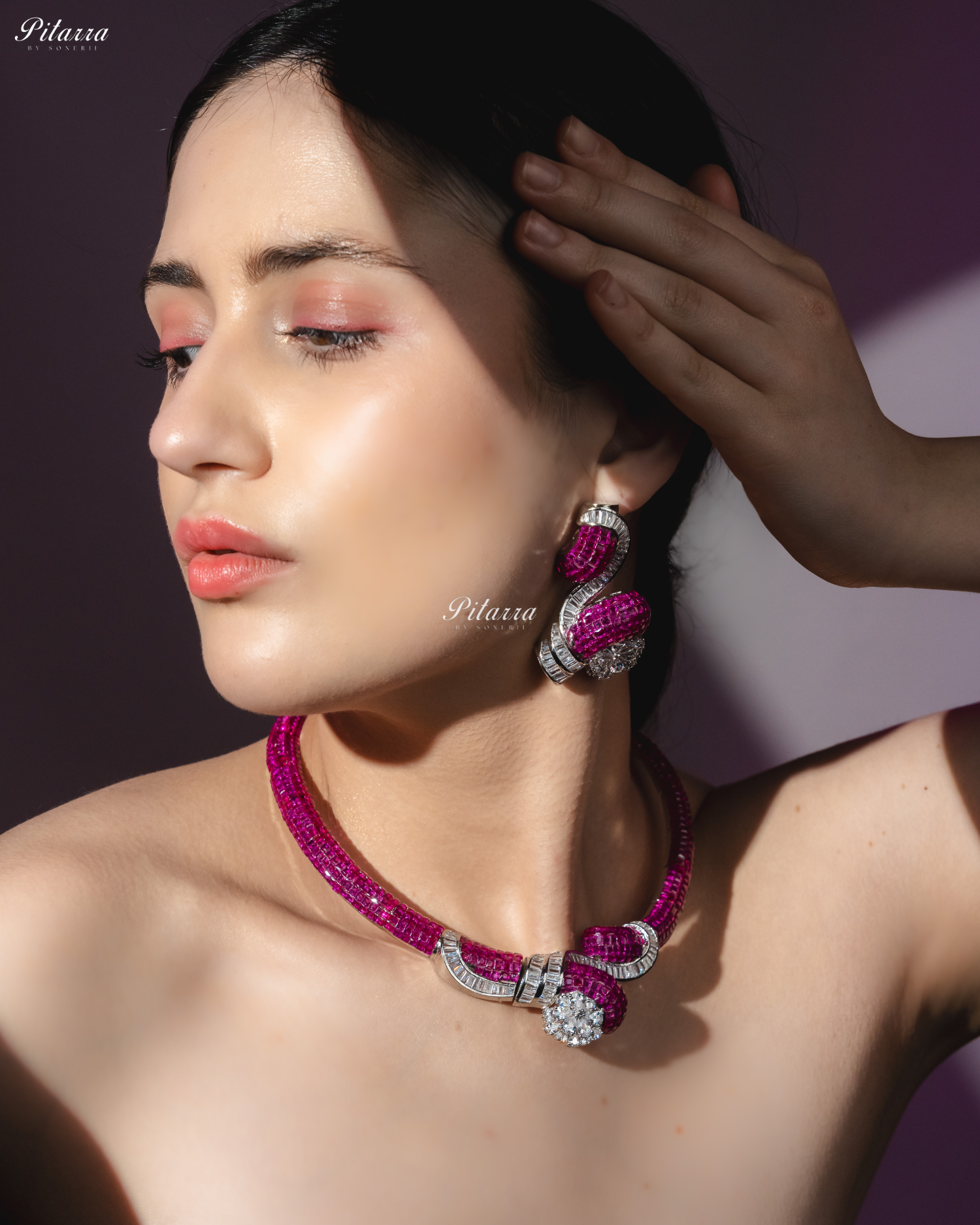 Pink Unique Style Pitarra Crystal Choker Set