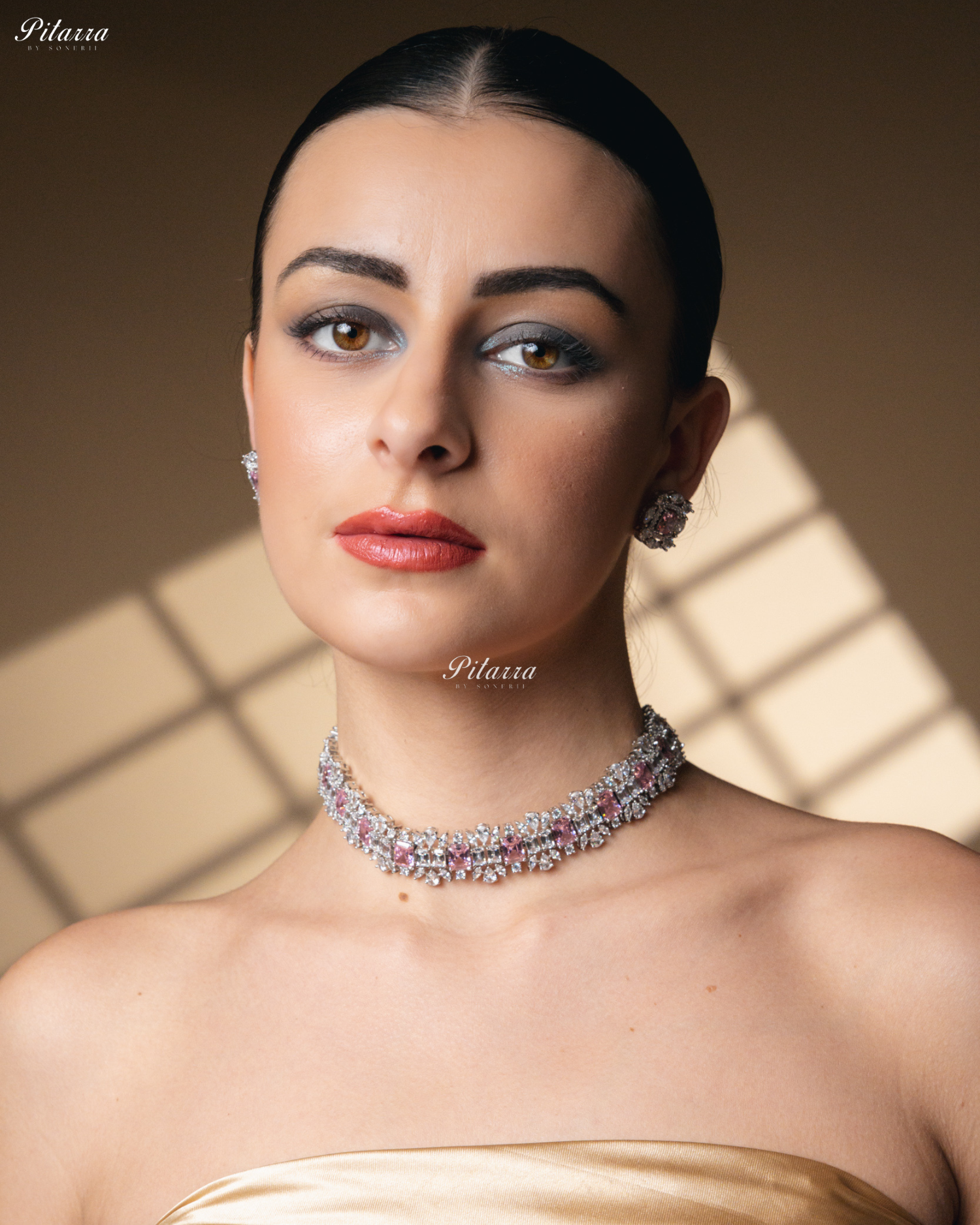 Pink Stone Silver Plated CZ Necklace Set