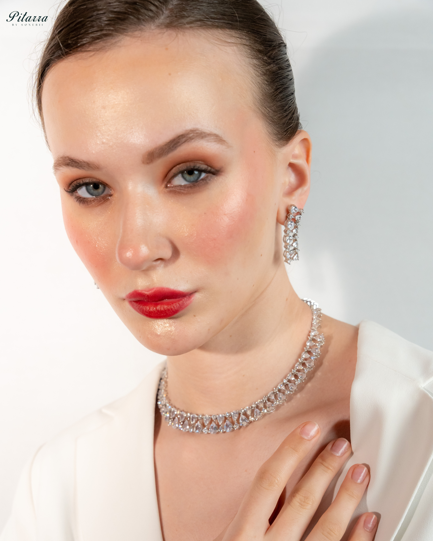 Silver Drop CZ Necklace Set