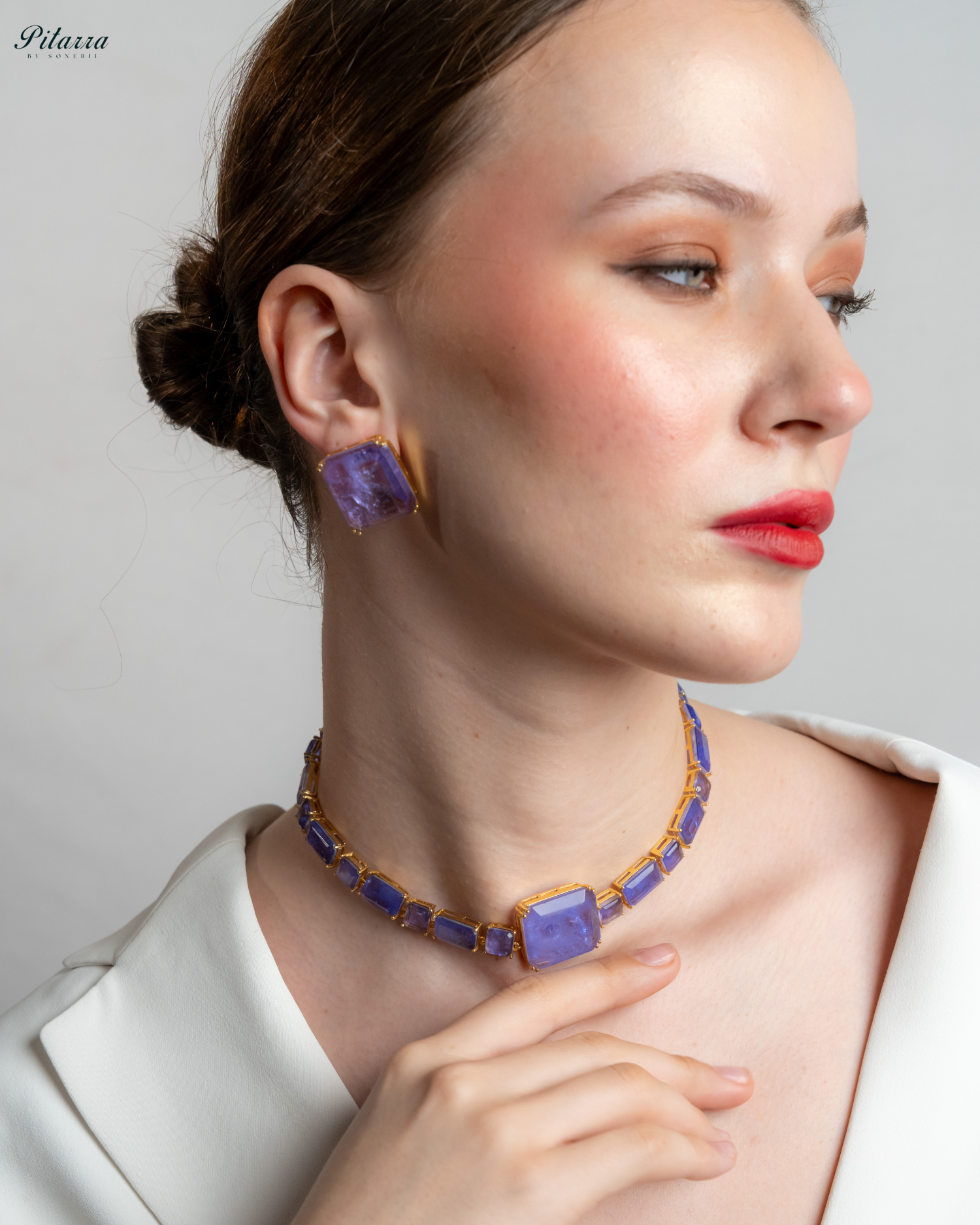 Blue Square Cubic Zirconia Necklace Set