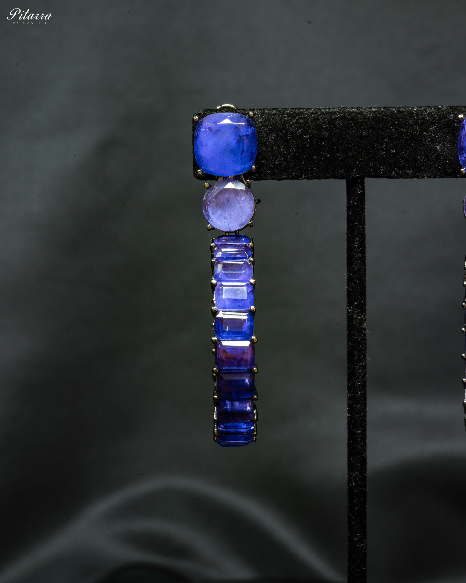 Blue Circular Crystal Statement Dangle Earrings
