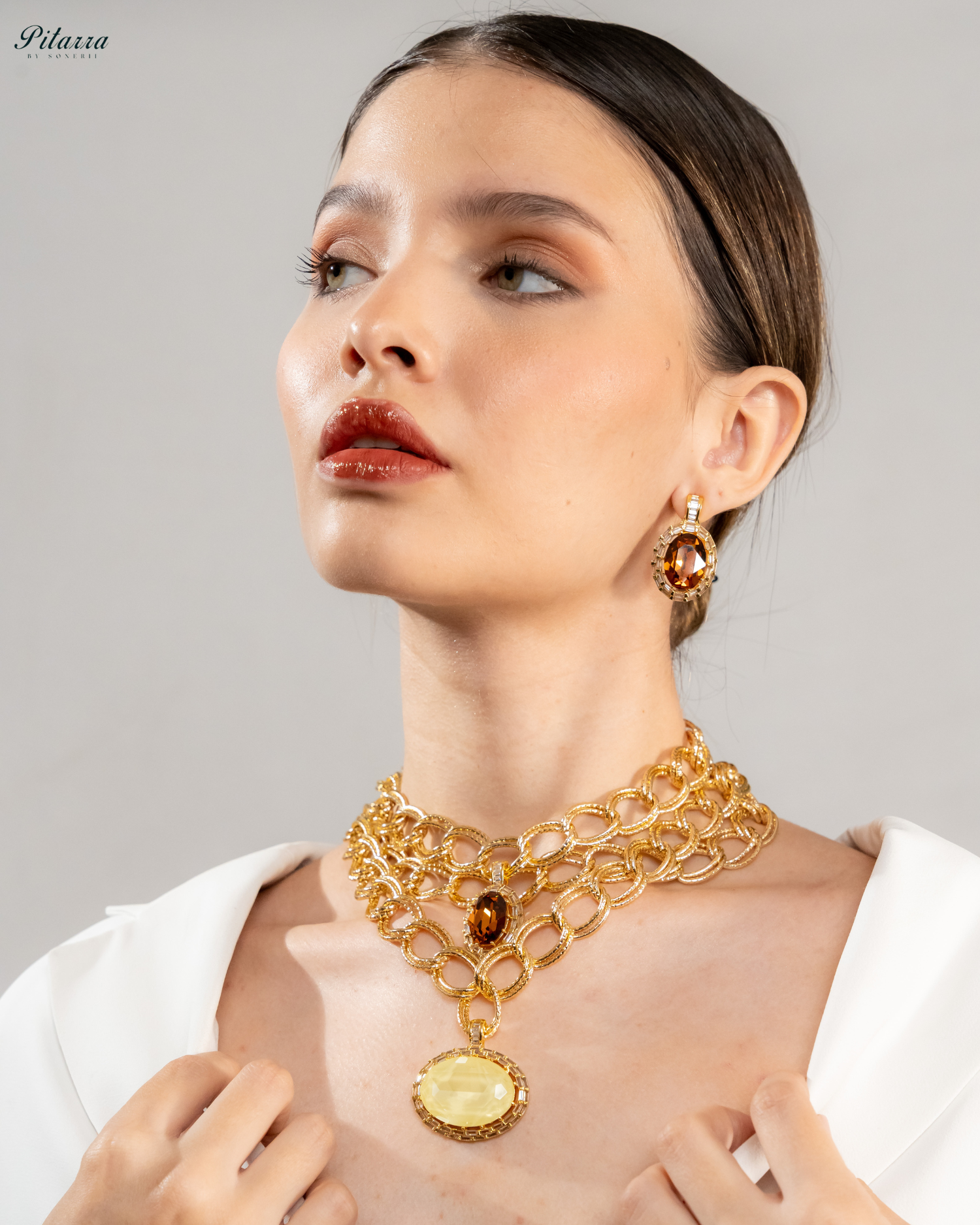 Yellow Statement Pendant Golden Chain Choker