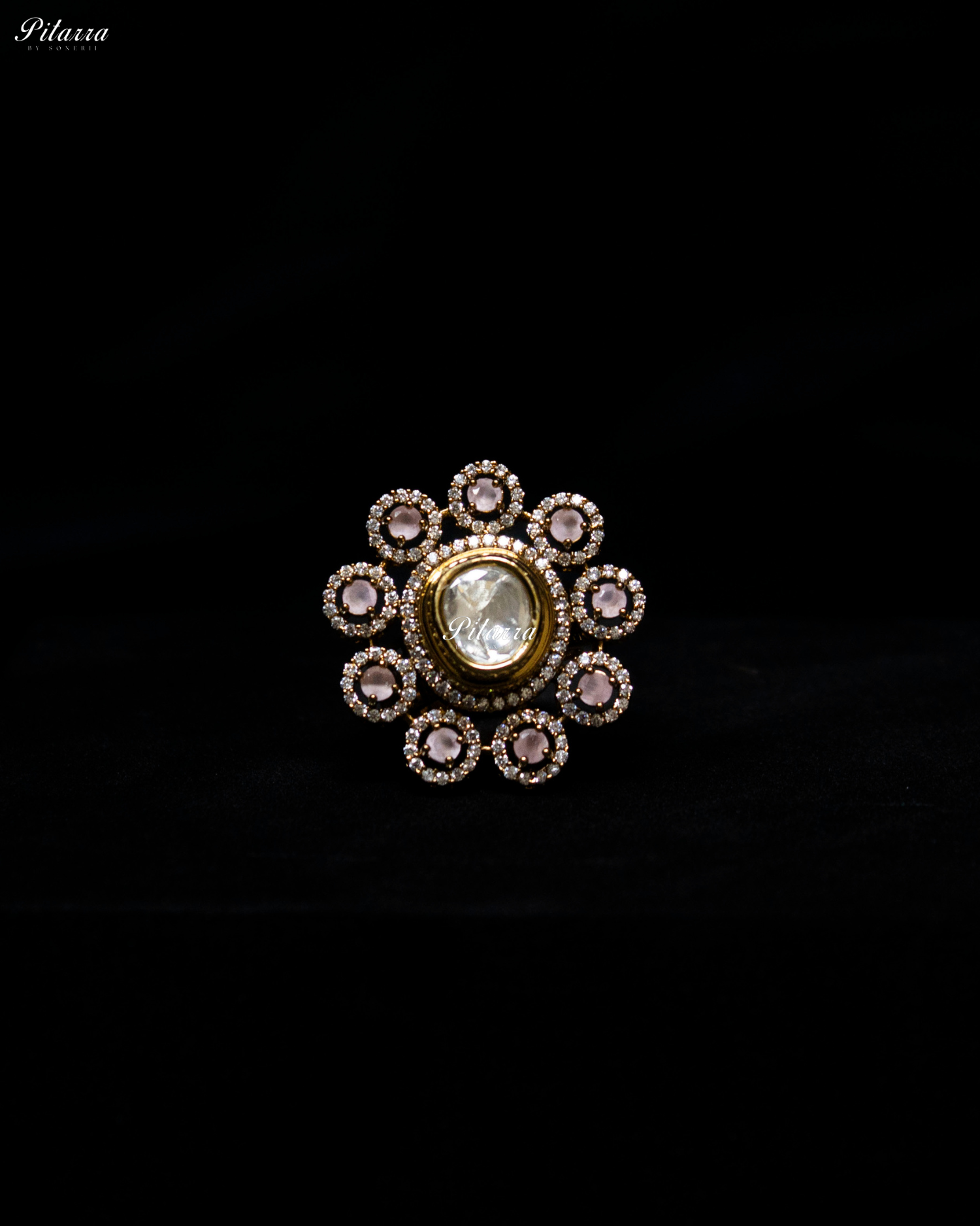 Pink Stone Gold Finish Moissanite Kundan Choker Set