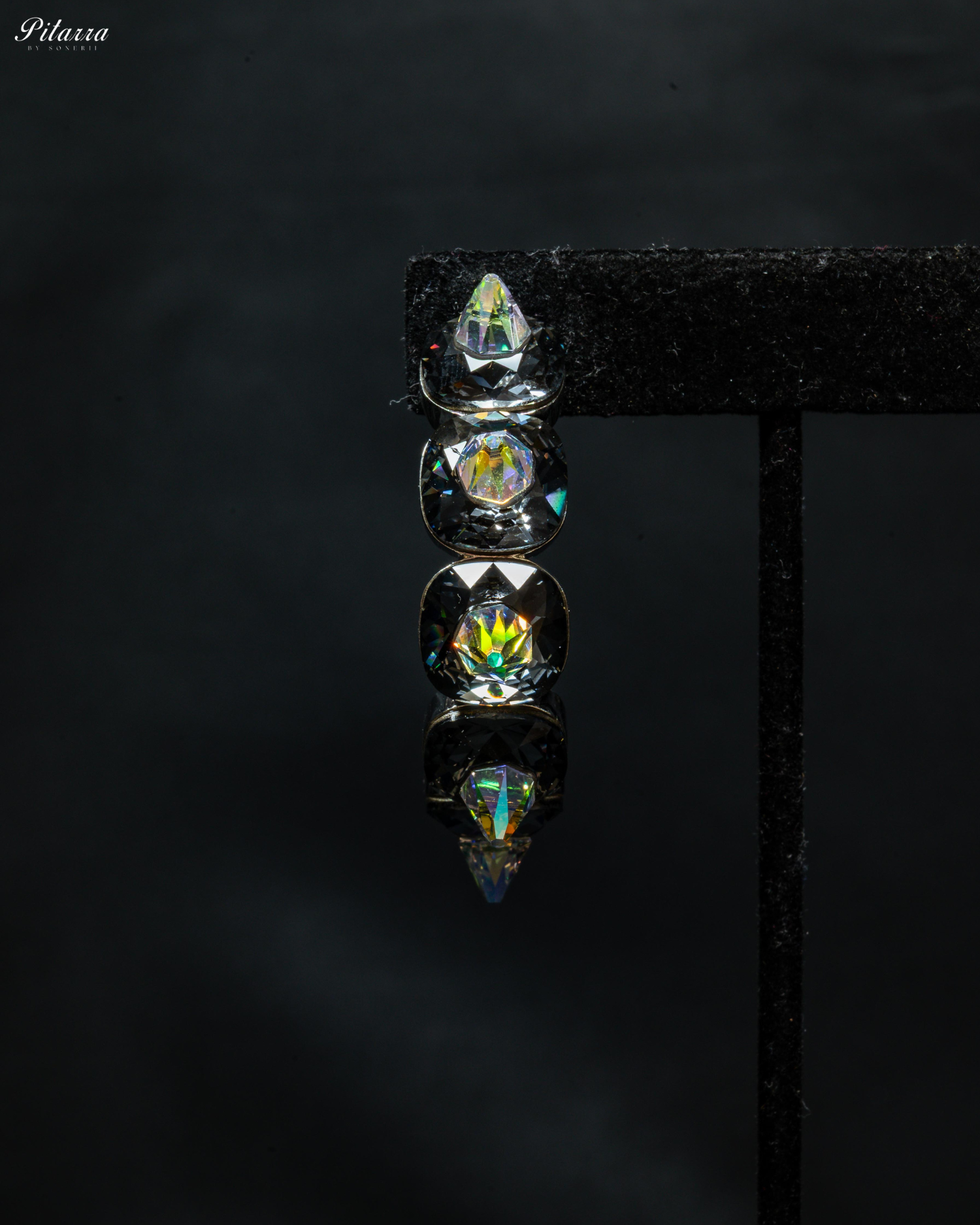 Grey Stone Pyramid Cut Crystal Dangle Earrings