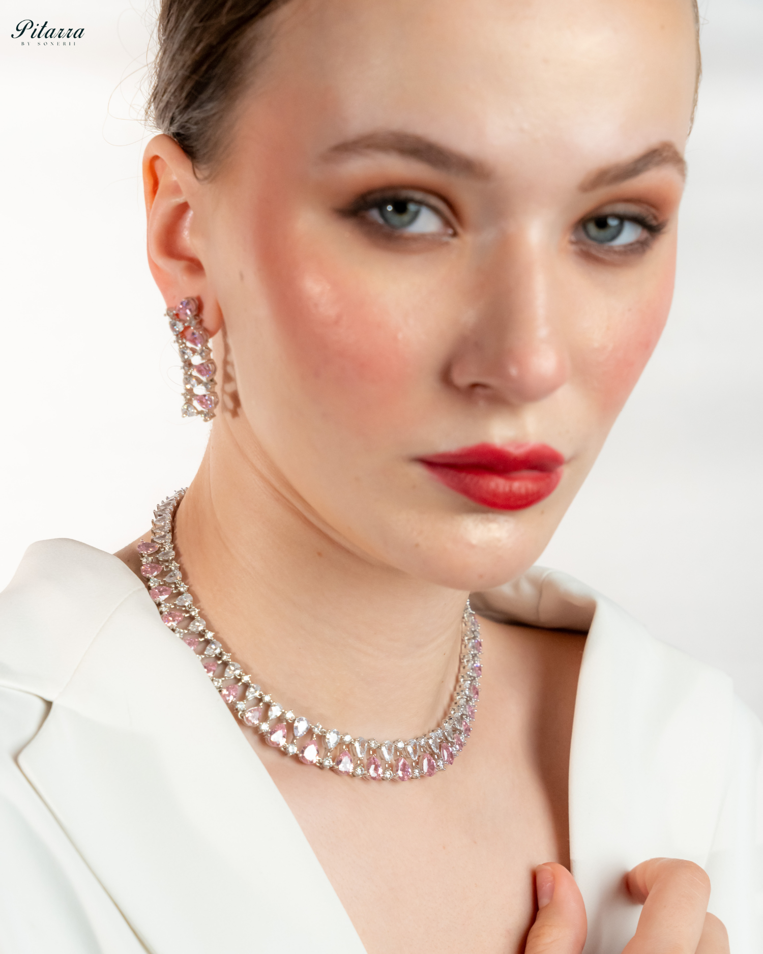 Pink Drop CZ Necklace Set