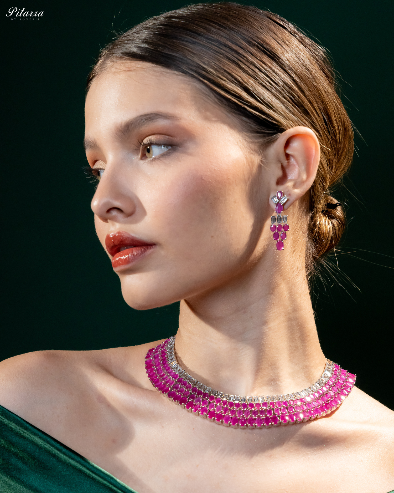 Pink Layer Silver CZ Necklace Set