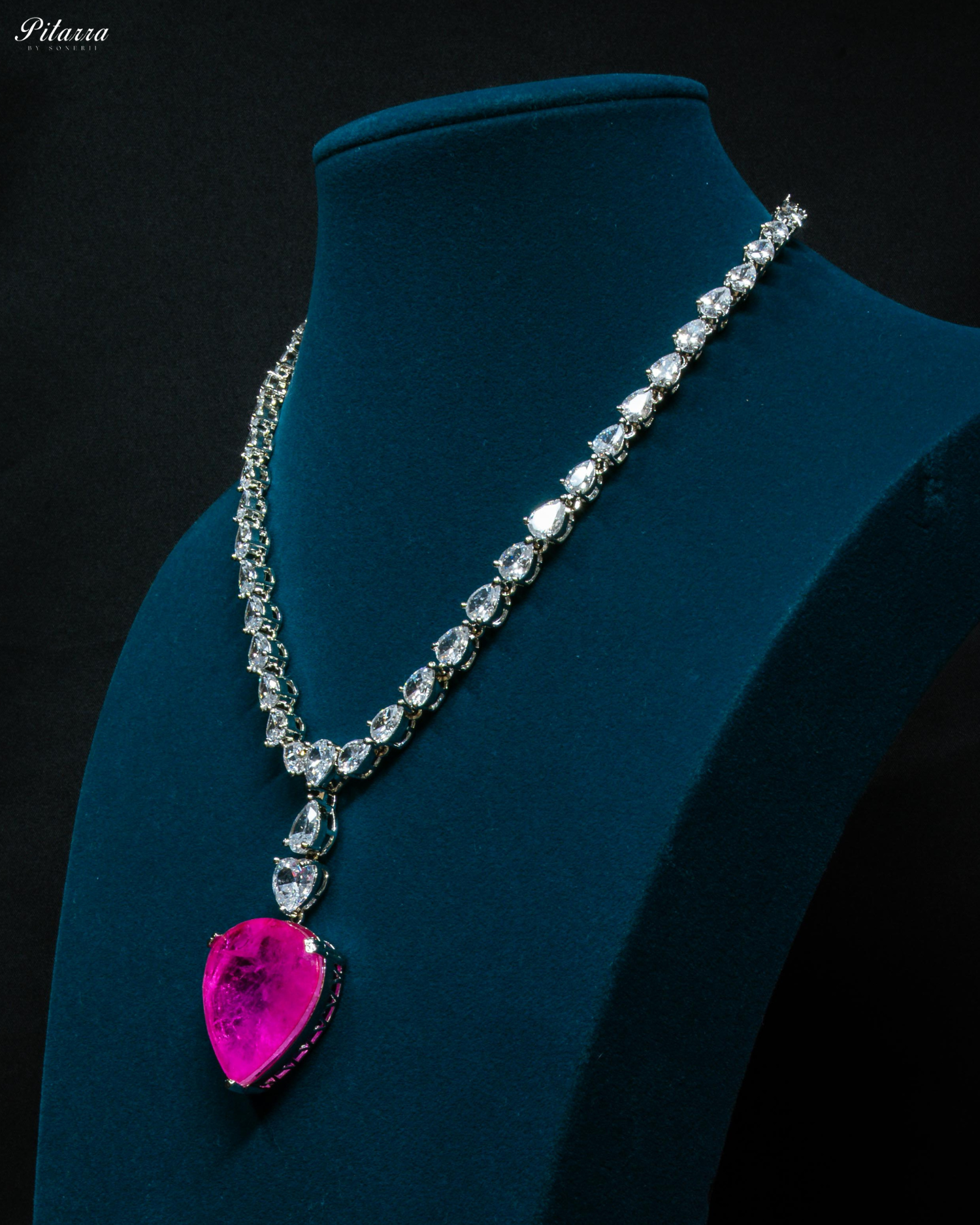 Pink Drop Stone Centred CZ Necklace Set