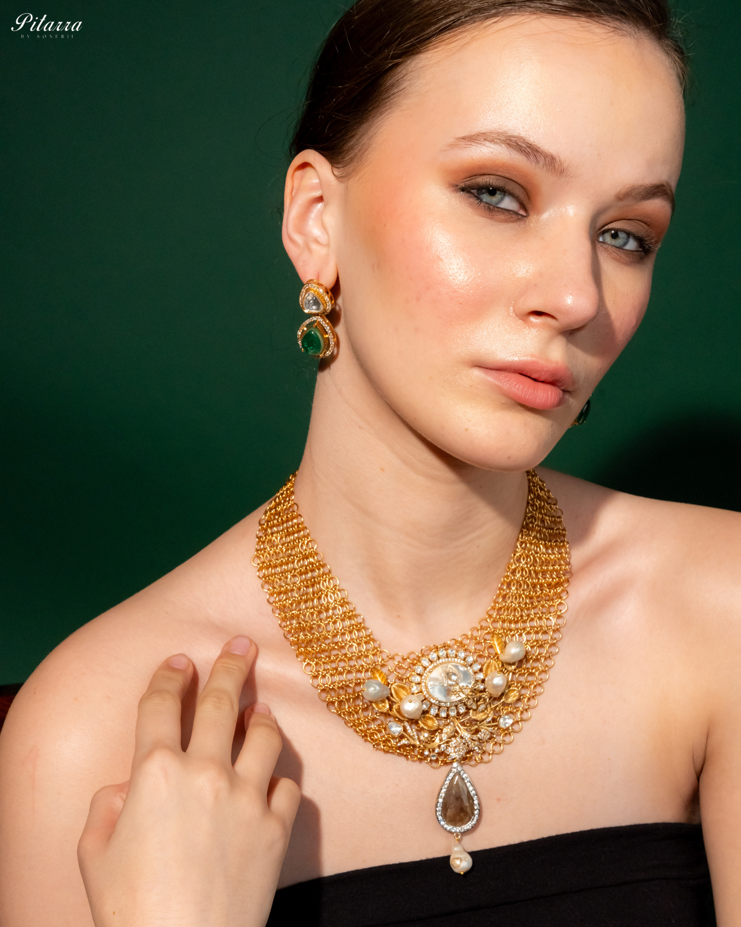 Antique Finish White Pearls Stone Kundan Set