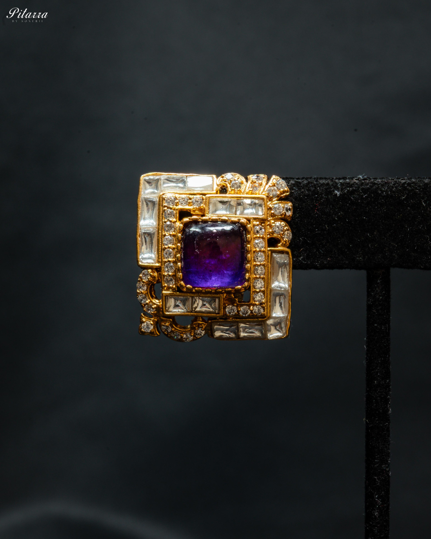 Purple Stone Design Kundan Stud Earrings