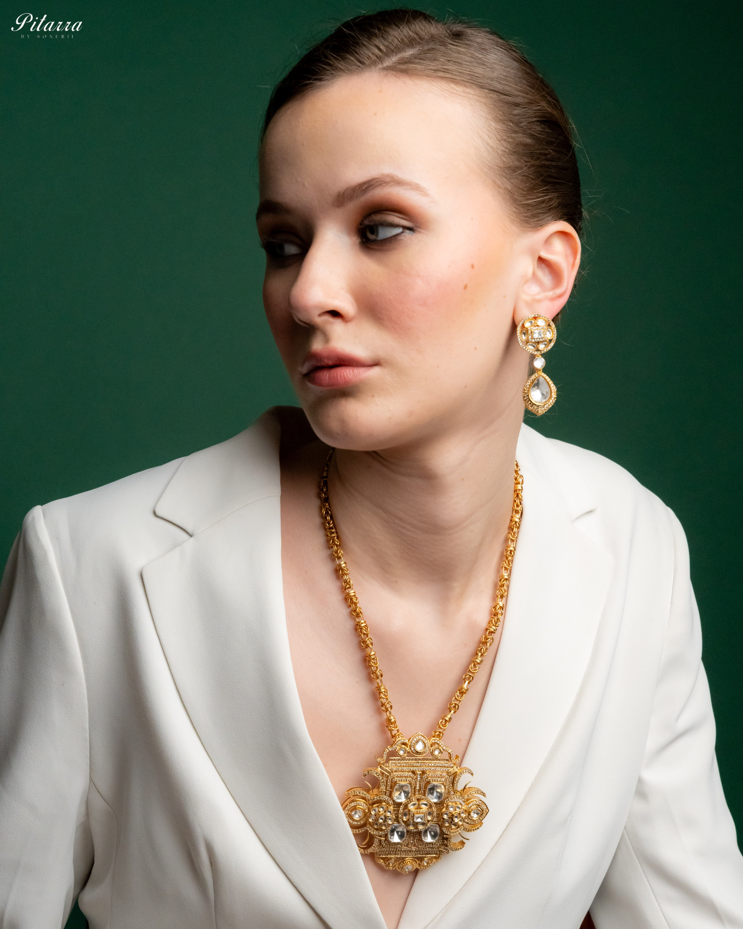 White Moissanite Stone Long Necklace Set