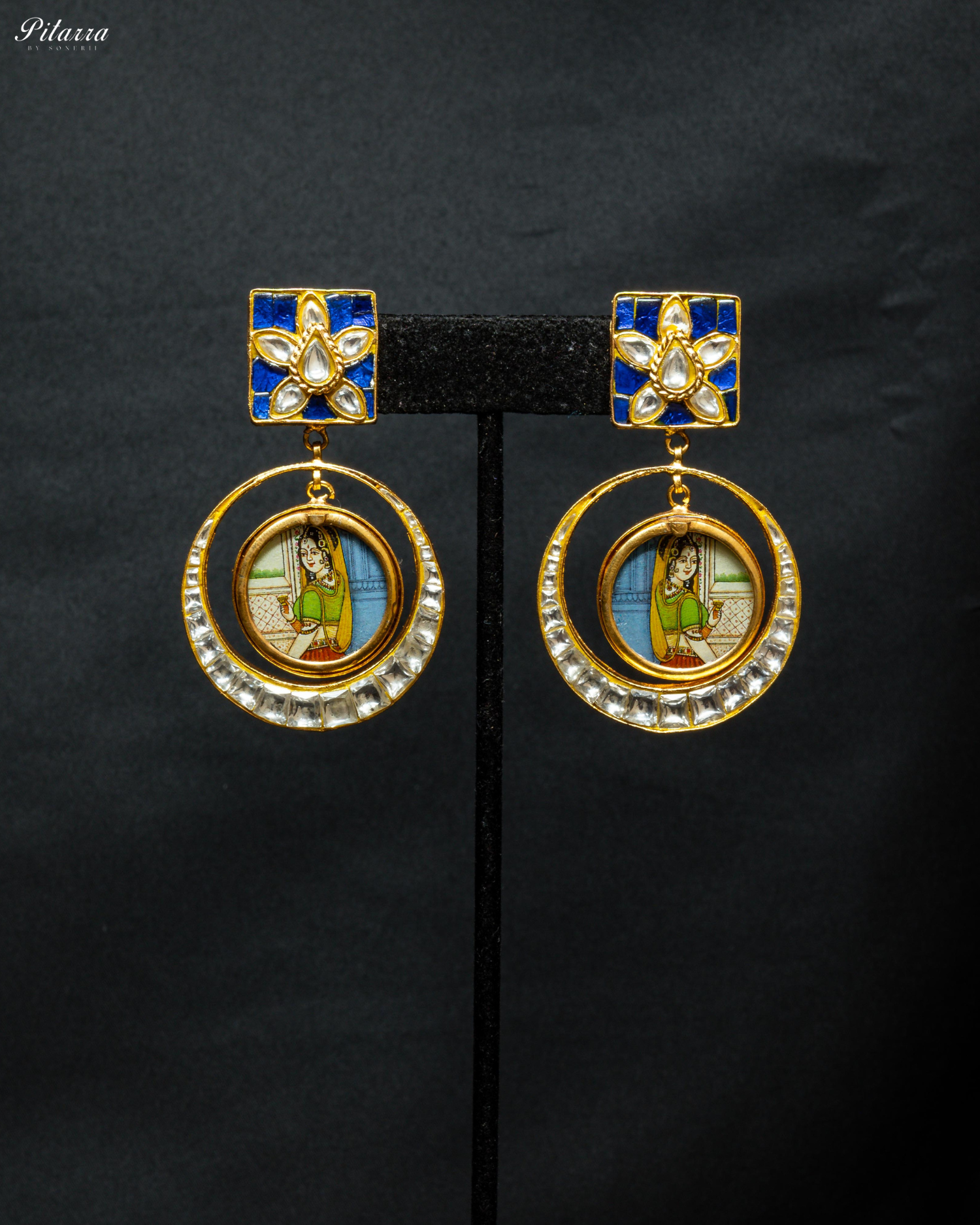 Blue Rani Bold Style Kundan Earrings