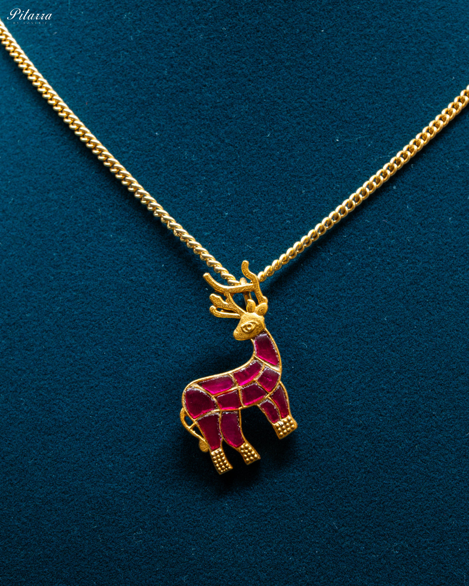 Pink Hiran Chain Kundan Pendant Necklace