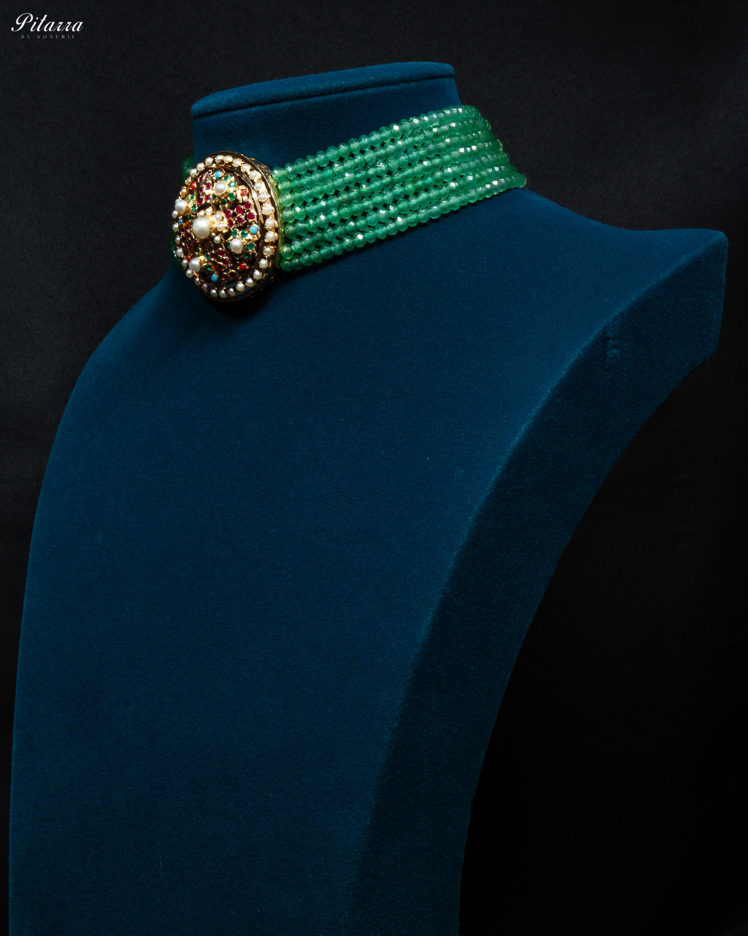 Multicolor Layered Stones Green Pearl Punjabi Jadau Choker