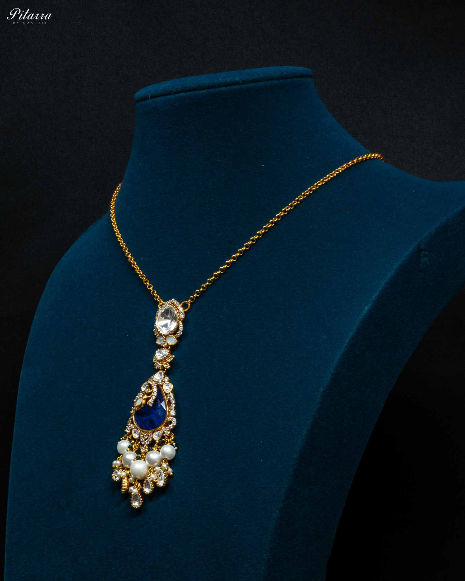 Blue Stone Gold Plated Beaded Traditional Necklace Set