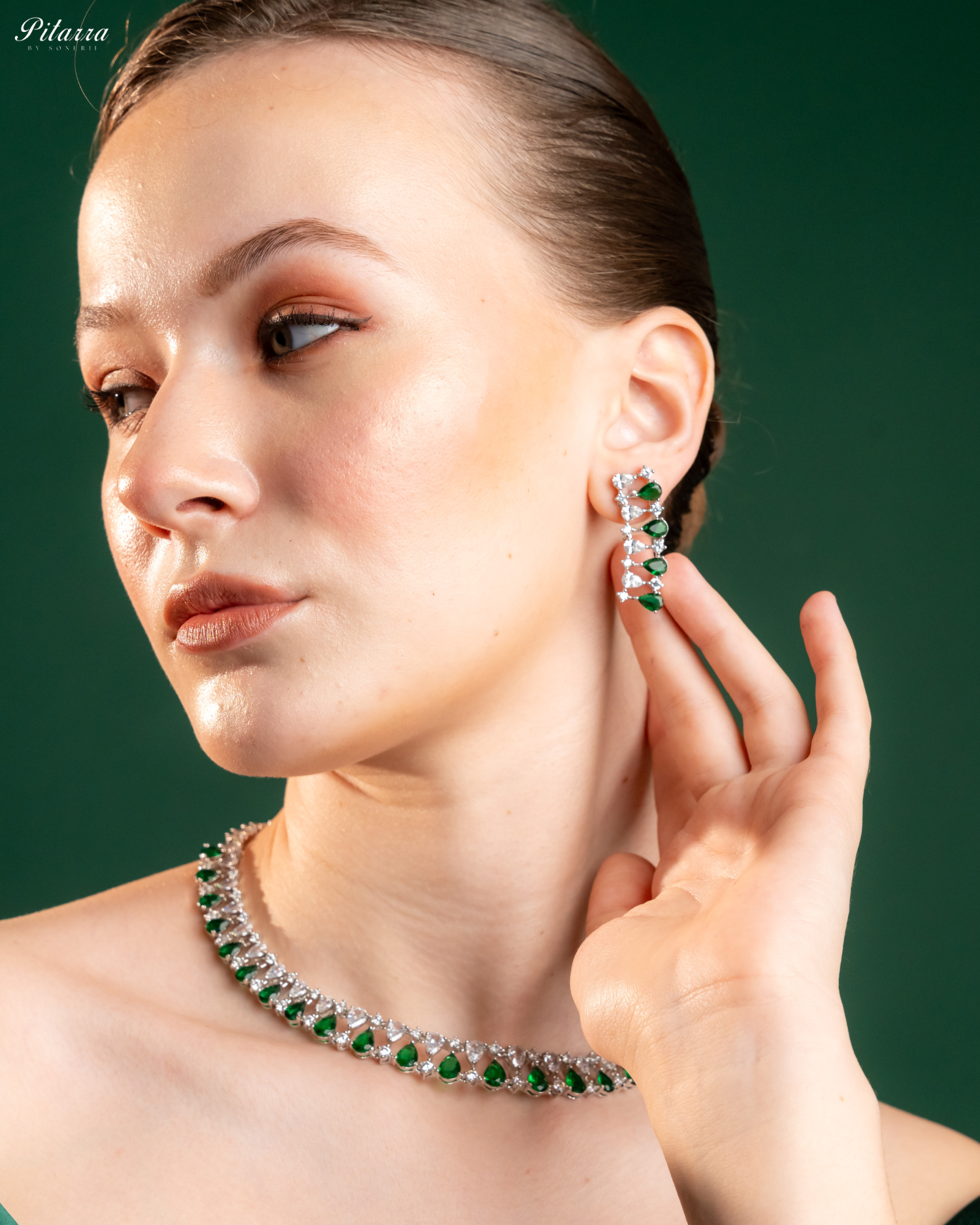 Green Drop CZ Necklace Set